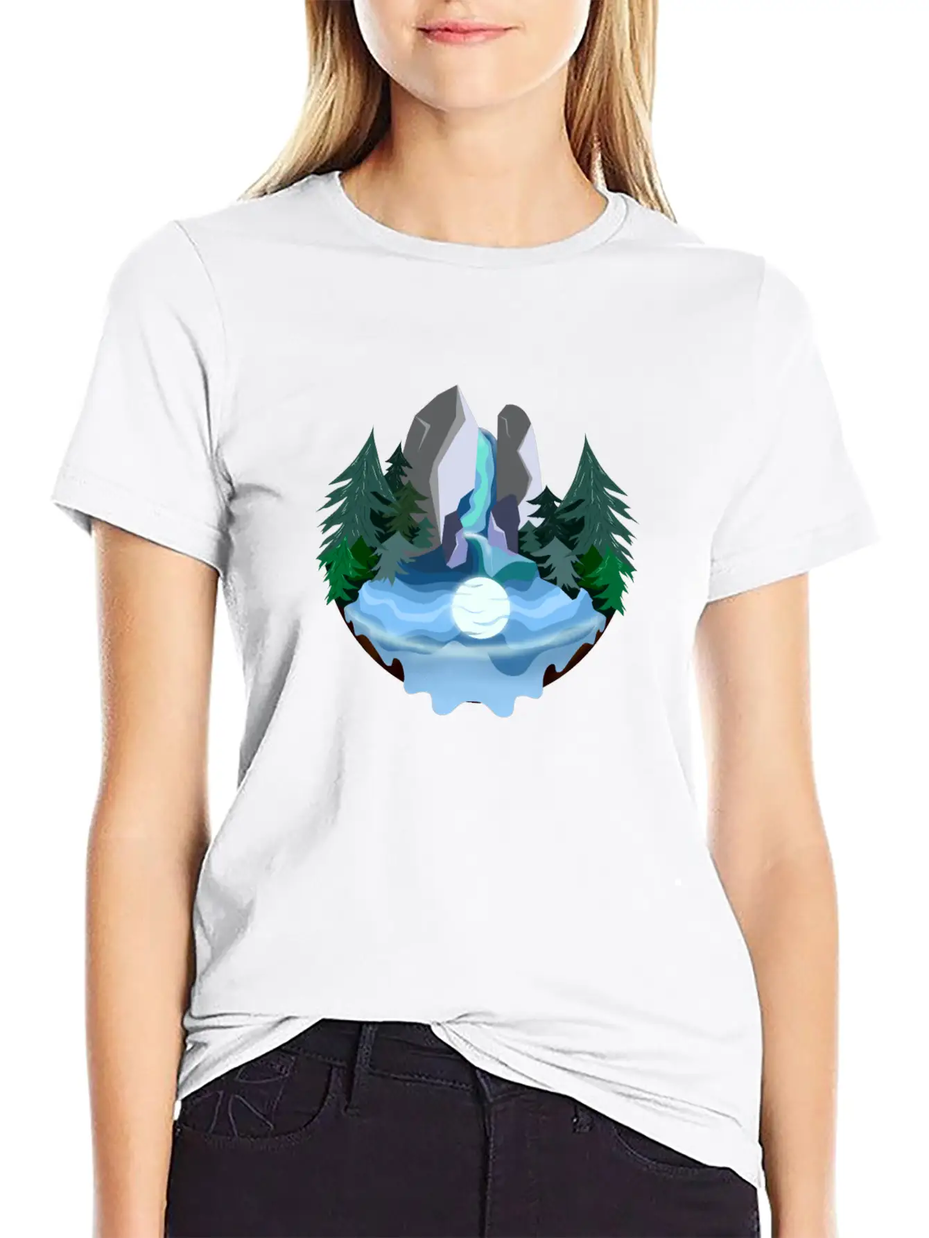 Waterfall In Forest At Night Essential Cotton Tee For Daily Outfits – Unisex Style