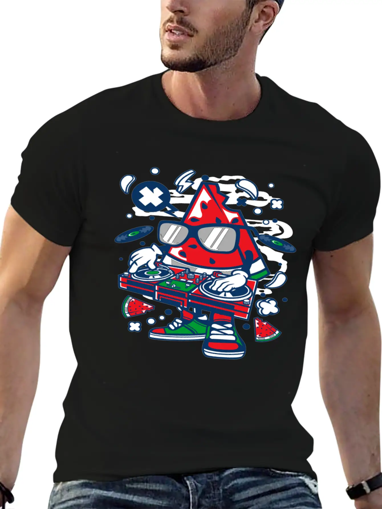 Watermelon Dj Classic Fit Graphic Tee For Daily Comfort – Unisex Cotton Shirt