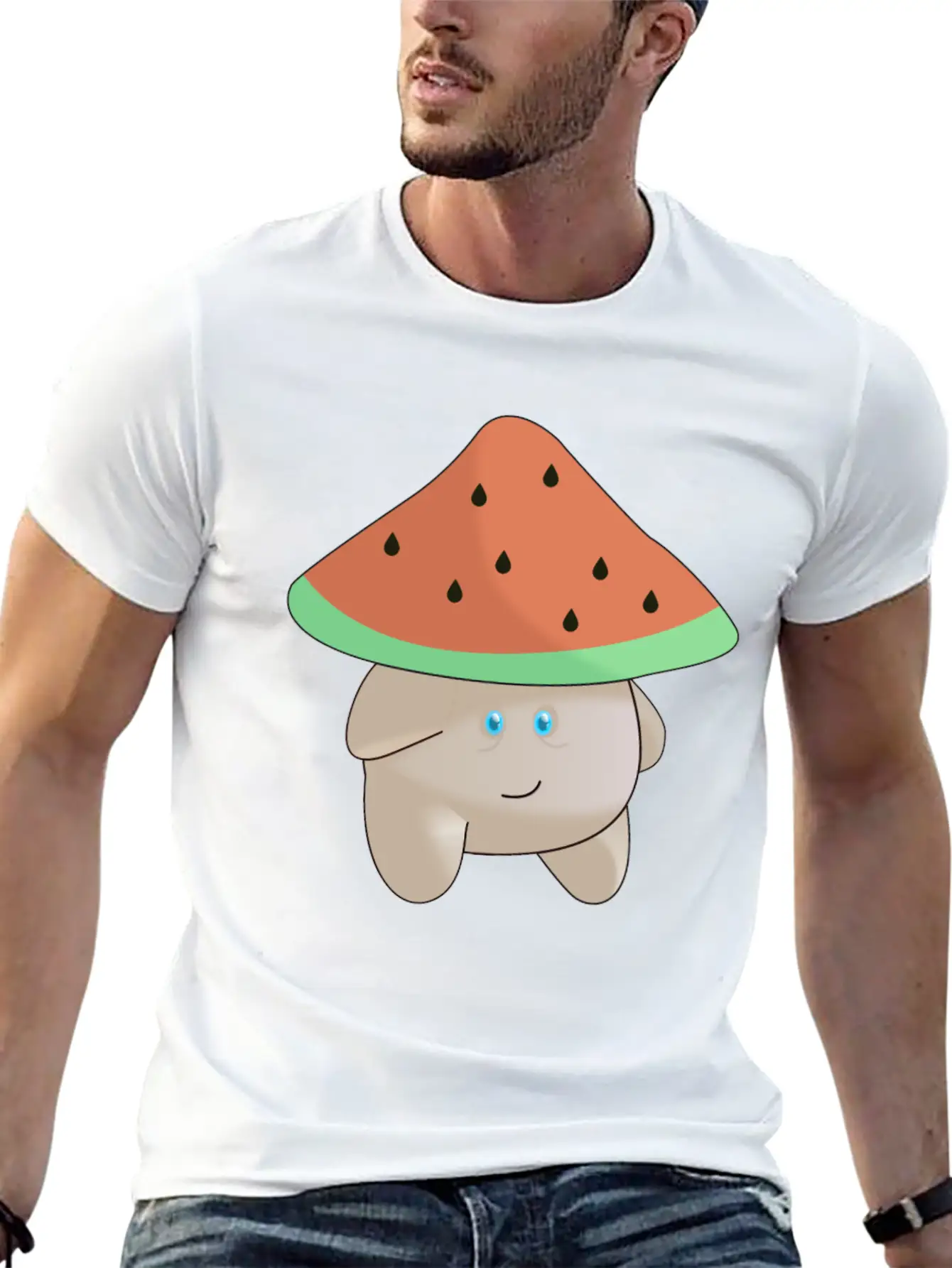 Watermelon Mushroom Essence Lightweight Cotton T-Shirt – Daily Comfort Graphic Shirt