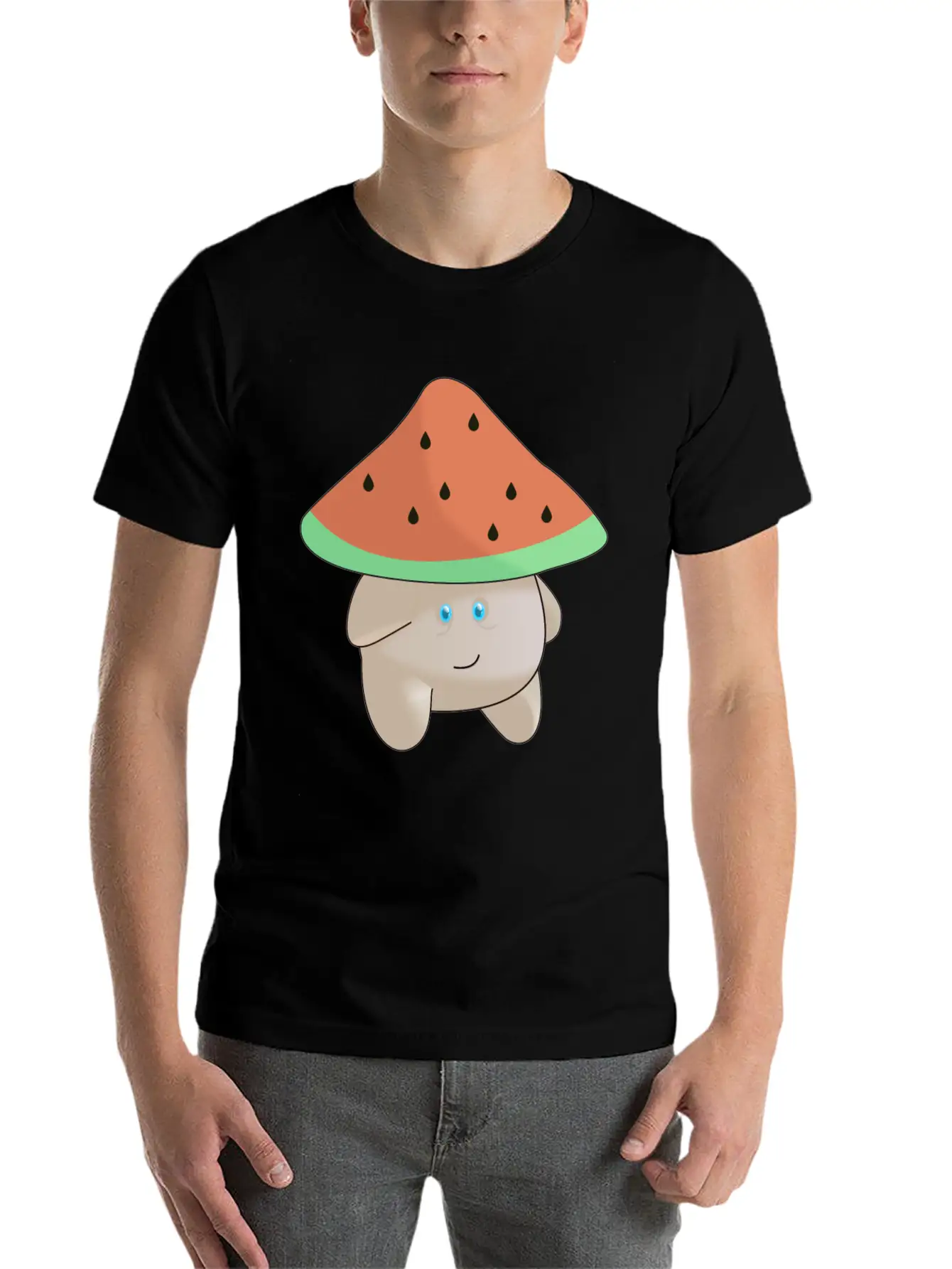 Watermelon Mushroom Essence Lightweight Cotton T-Shirt – Daily Comfort Graphic Shirt