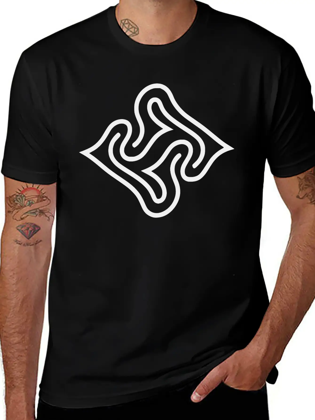 Wavy Line Maze Design Vector Essential Cotton Tee For Daily Outfits – Unisex Style