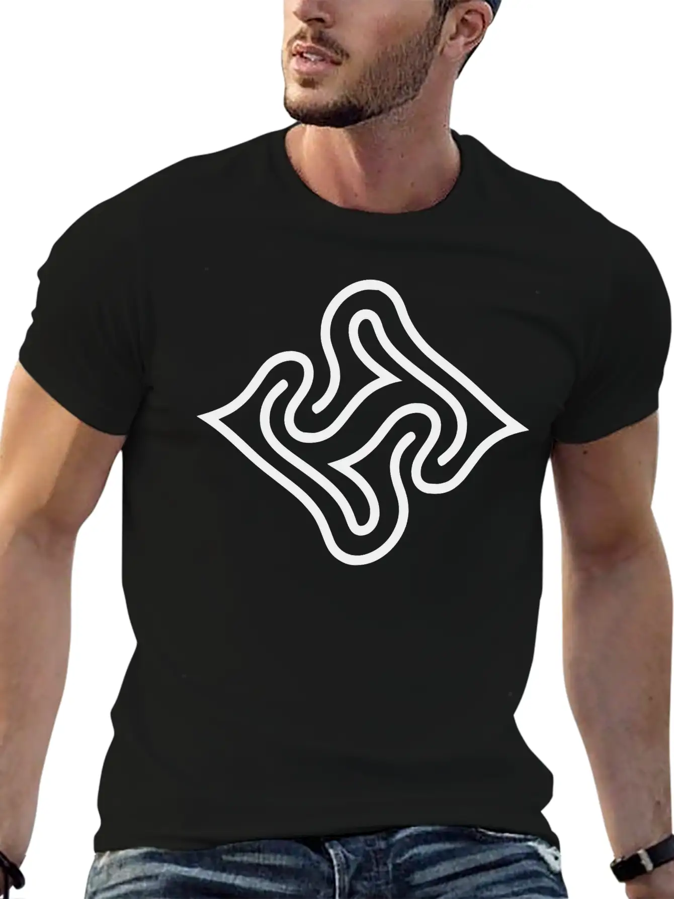 Wavy Line Maze Design Vector Essential Cotton Tee For Daily Outfits – Unisex Style