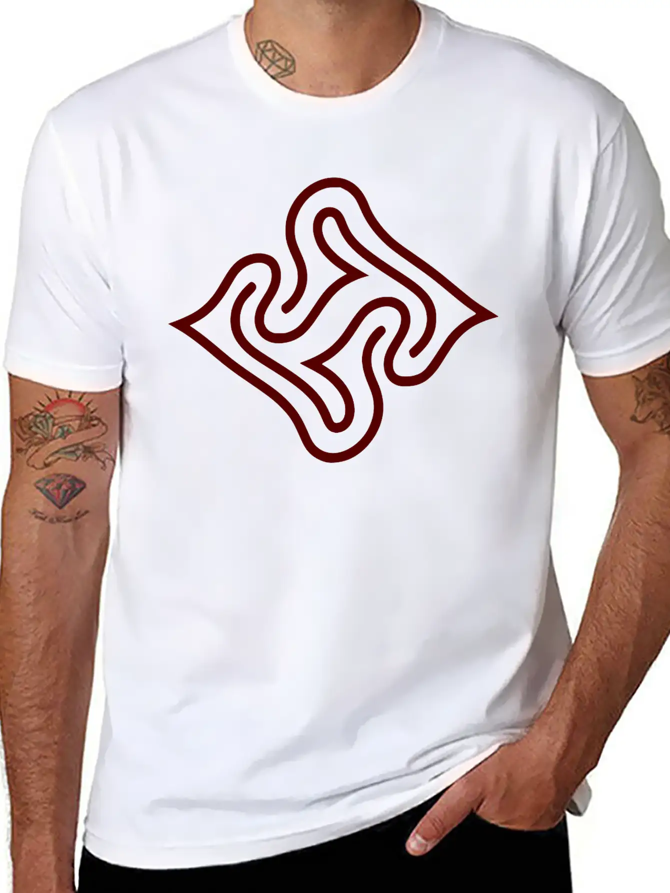 Wavy Line Maze Design Vector Essential Cotton Tee For Daily Outfits – Unisex Style