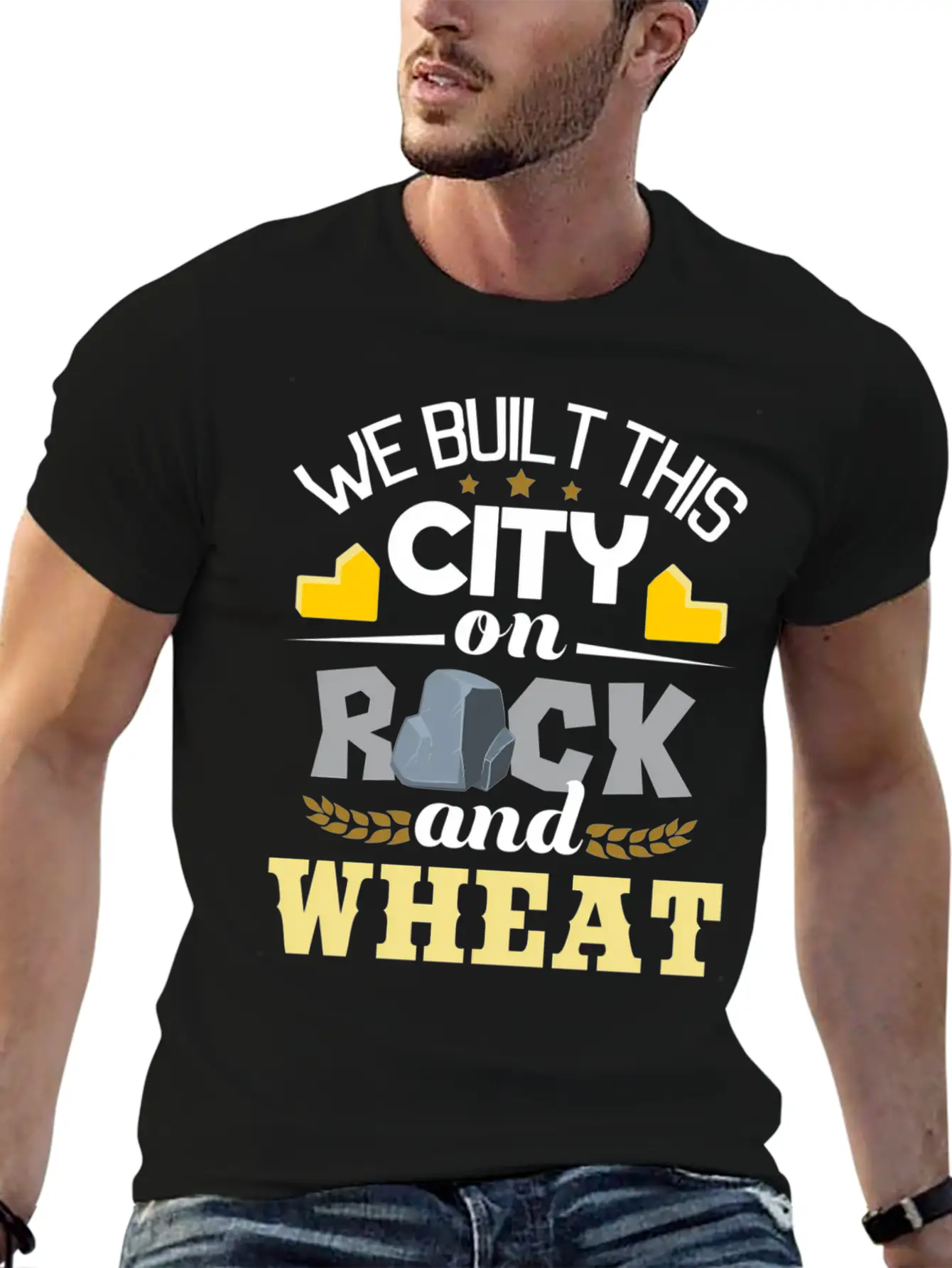We Built This City On Rock And Wheat - Tabletop Modern Fit Casual T-Shirt ��� Clean And Versatile Design