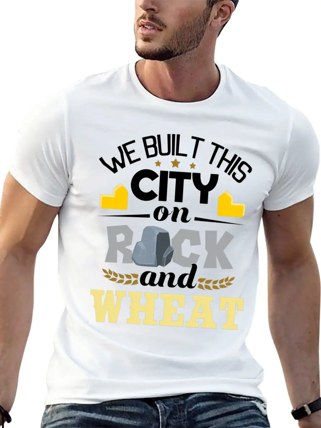 We Built This City On Rock And Wheat - Tabletop Modern Fit Casual T-Shirt ��� Clean And Versatile Design