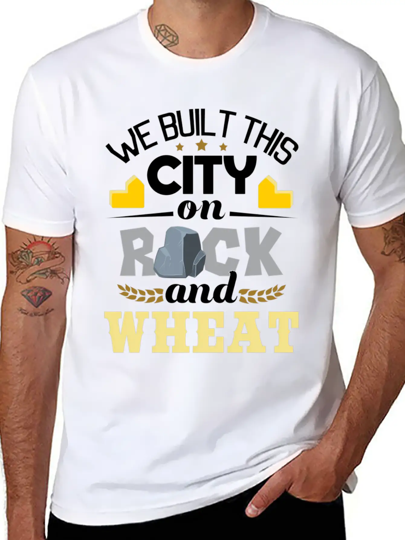 We Built This City On Rock And Wheat - Tabletop Modern Fit Casual T-Shirt ��� Clean And Versatile Design