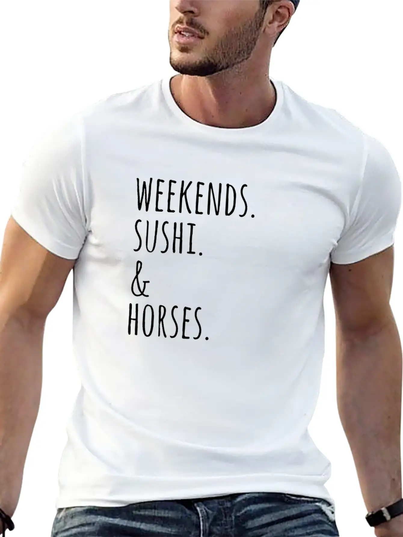 Weekends Sushi And Horses Basic Graphic T-Shirt – Daily Comfort In Soft Cotton