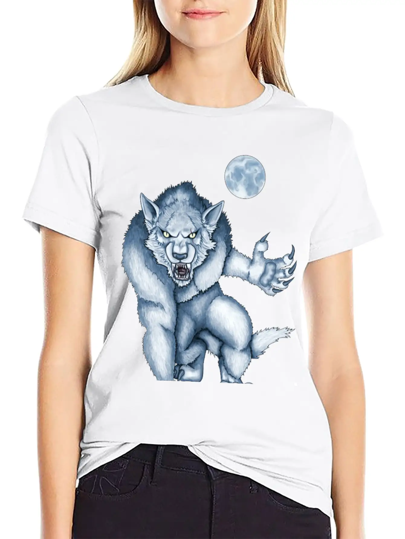 Werewolf Legend Moon Beast Illustration Cartoon Soft Cotton Short Sleeve Tee – Unisex Wardrobe Staple
