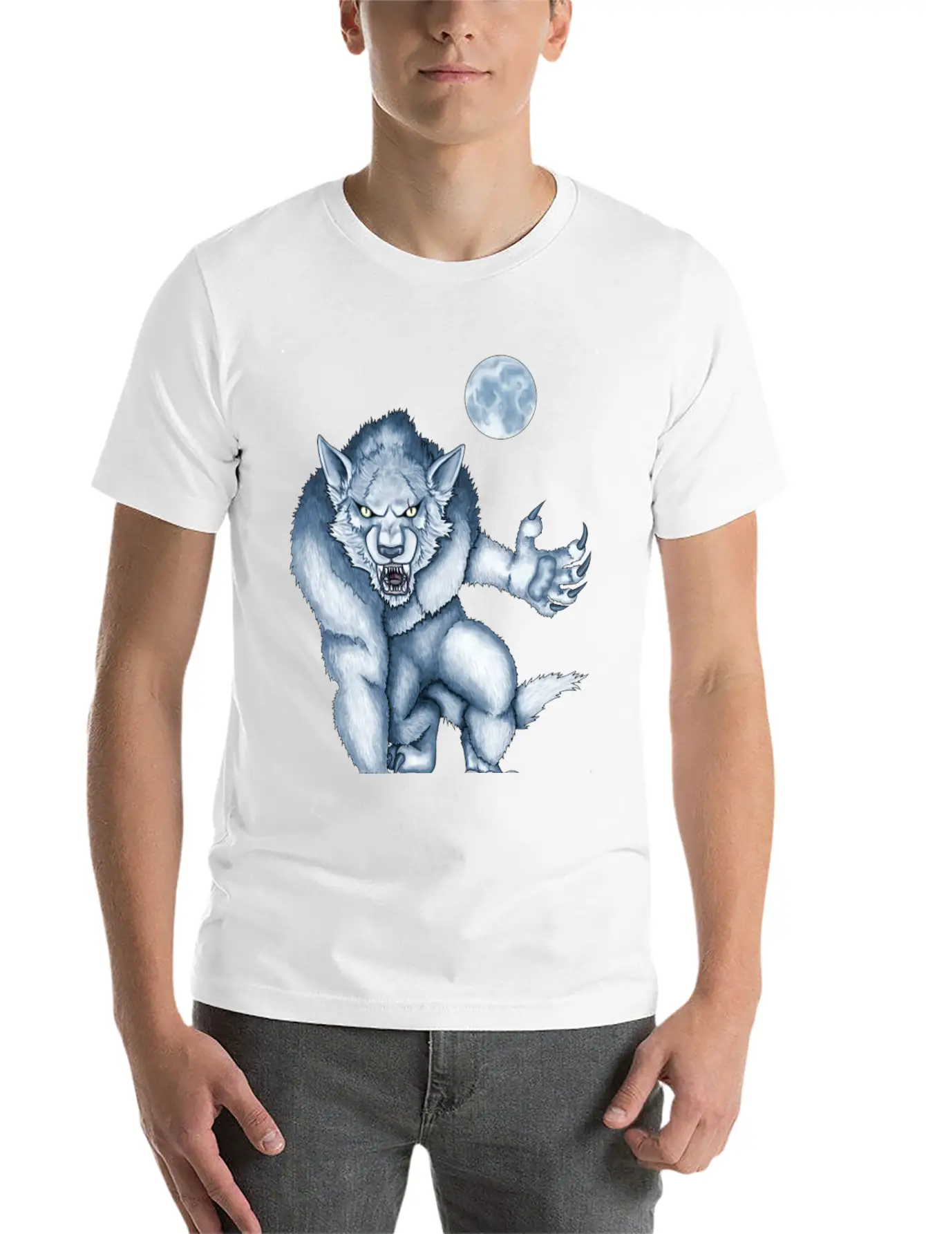Werewolf Legend Moon Beast Illustration Cartoon Soft Cotton Short Sleeve Tee – Unisex Wardrobe Staple