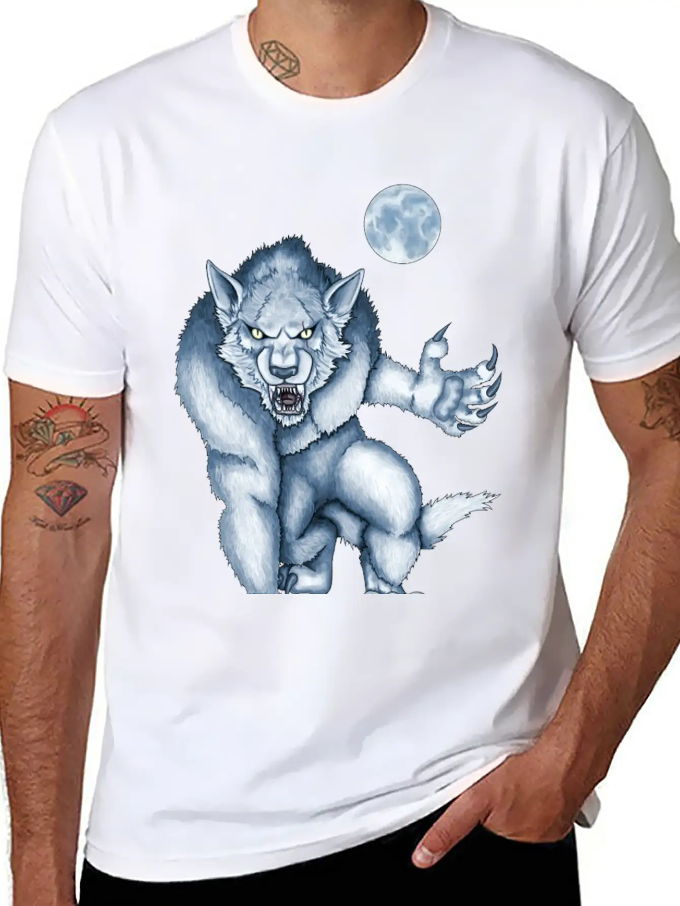 Werewolf Legend Moon Beast Illustration Cartoon Soft Cotton Short Sleeve Tee – Unisex Wardrobe Staple