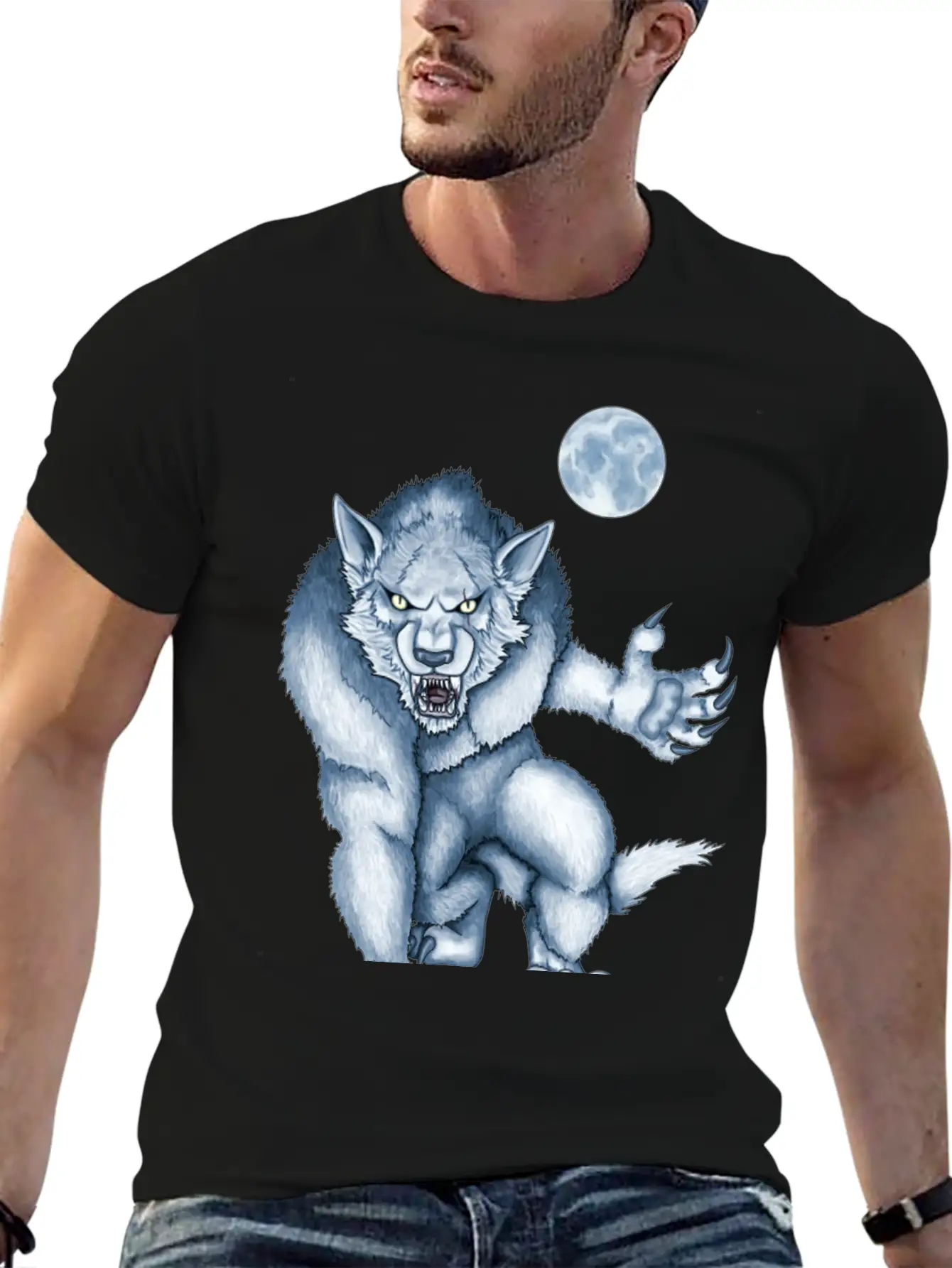 Werewolf Legend Moon Beast Illustration Cartoon Soft Cotton Short Sleeve Tee – Unisex Wardrobe Staple