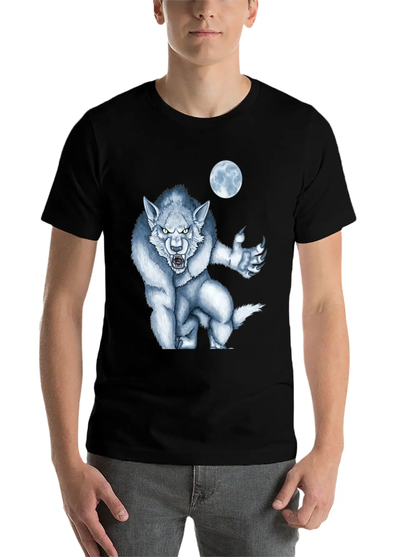 Werewolf Legend Moon Beast Illustration Cartoon Soft Cotton Short Sleeve Tee – Unisex Wardrobe Staple