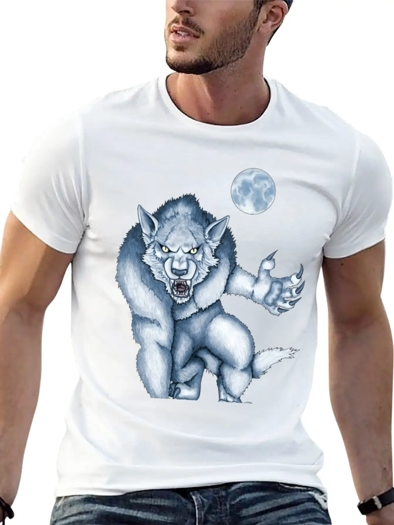Werewolf Legend Moon Beast Illustration Cartoon Soft Cotton Short Sleeve Tee – Unisex Wardrobe Staple