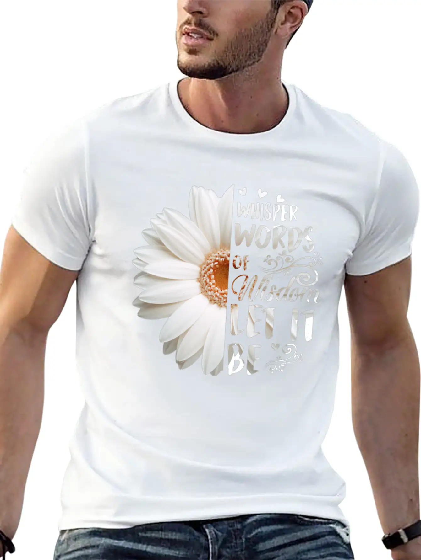 Whisper Words Of Wisdom Let It Be White Daisy Relaxed Everyday Tee – Lightweight And Durable Cotton
