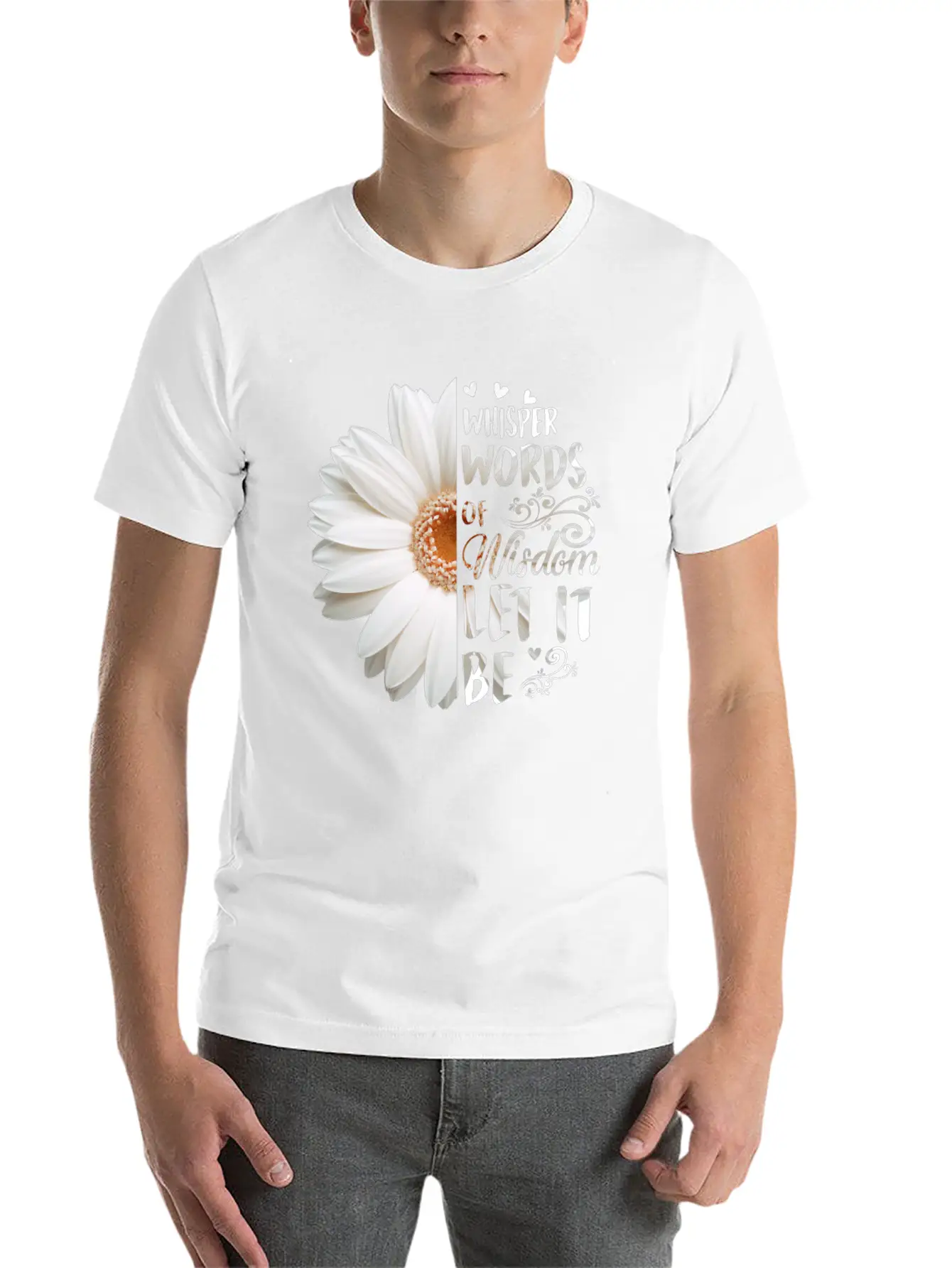 Whisper Words Of Wisdom Let It Be White Daisy Relaxed Everyday Tee – Lightweight And Durable Cotton