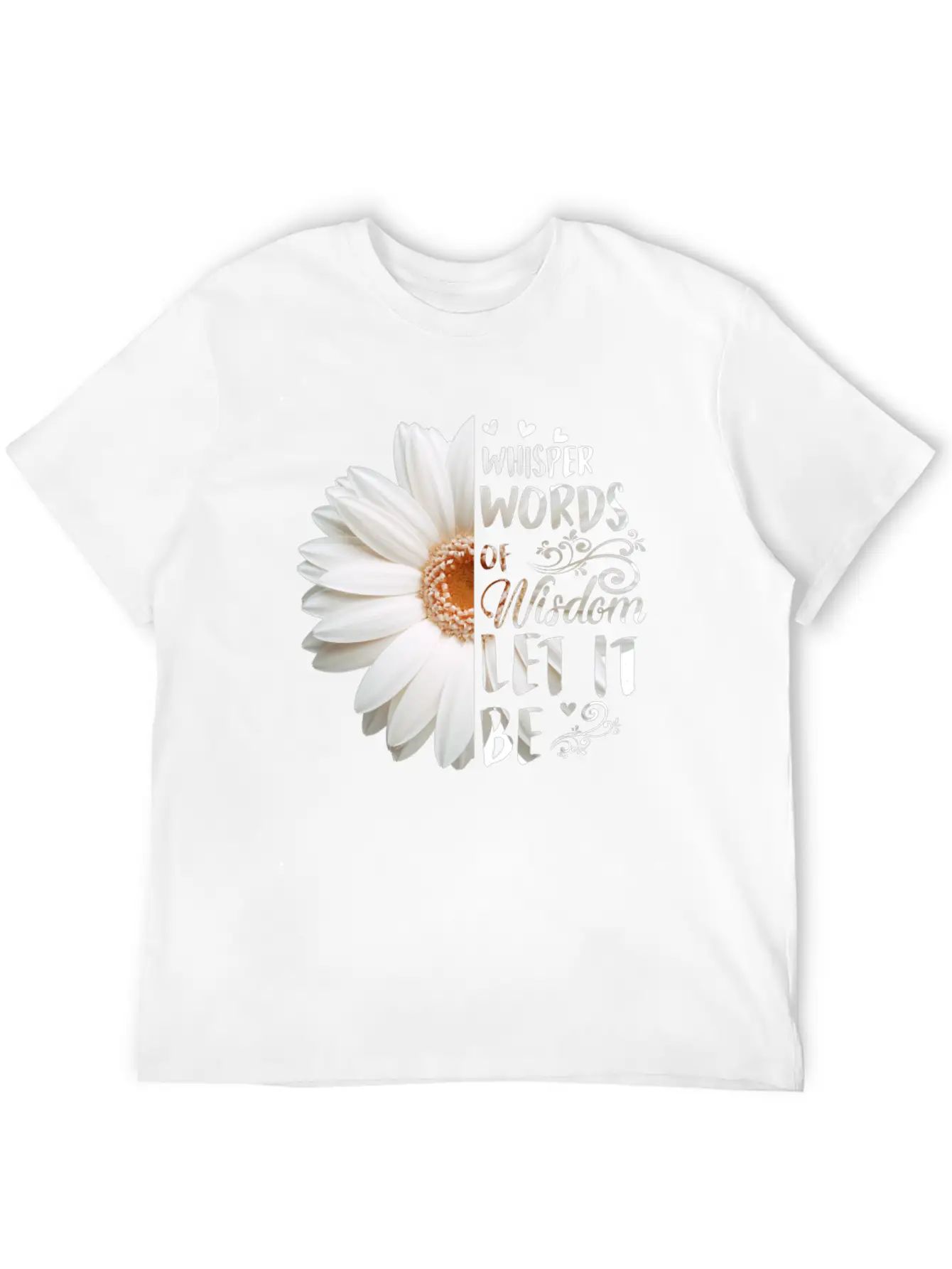 Whisper Words Of Wisdom Let It Be White Daisy Relaxed Everyday Tee – Lightweight And Durable Cotton