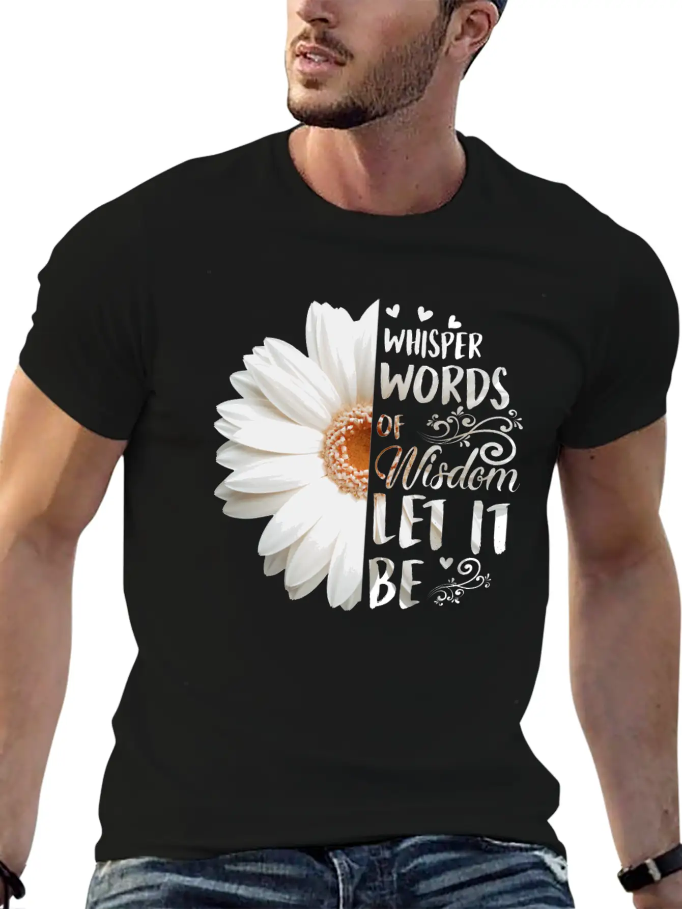 Whisper Words Of Wisdom Let It Be White Daisy Relaxed Everyday Tee – Lightweight And Durable Cotton