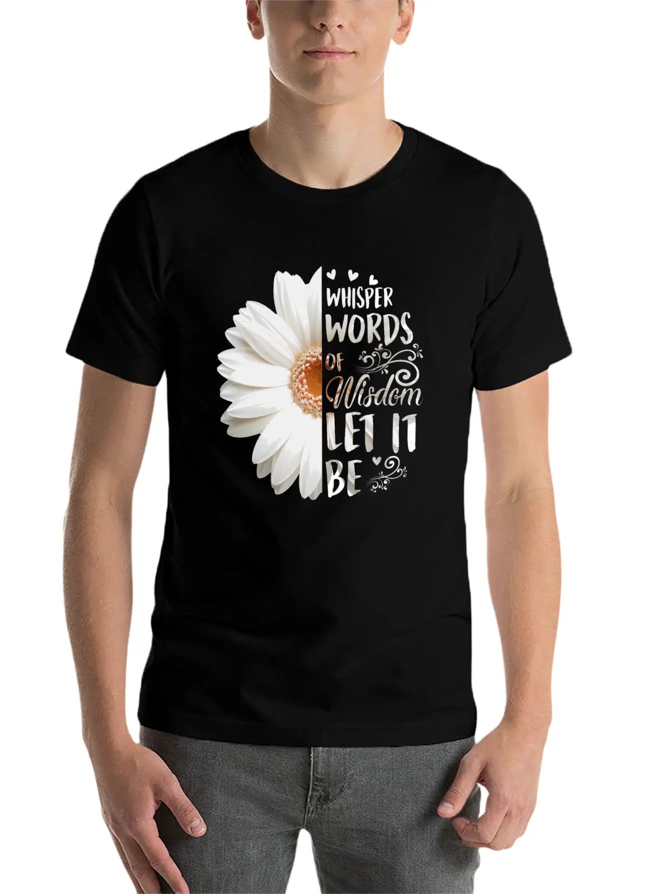 Whisper Words Of Wisdom Let It Be White Daisy Relaxed Everyday Tee – Lightweight And Durable Cotton