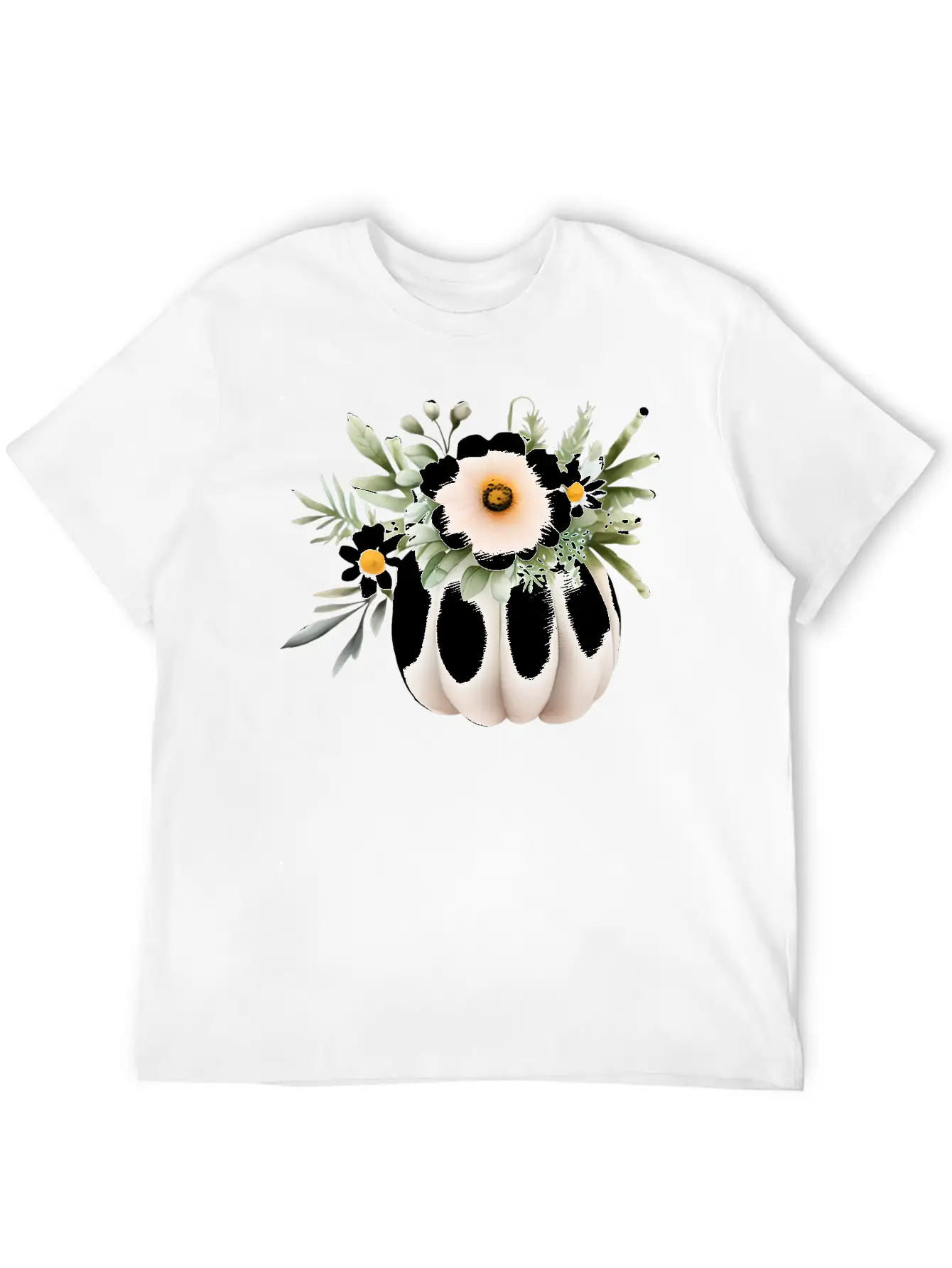White Floral Pumpkin Lightweight Cotton T-Shirt – Daily Comfort Graphic Shirt
