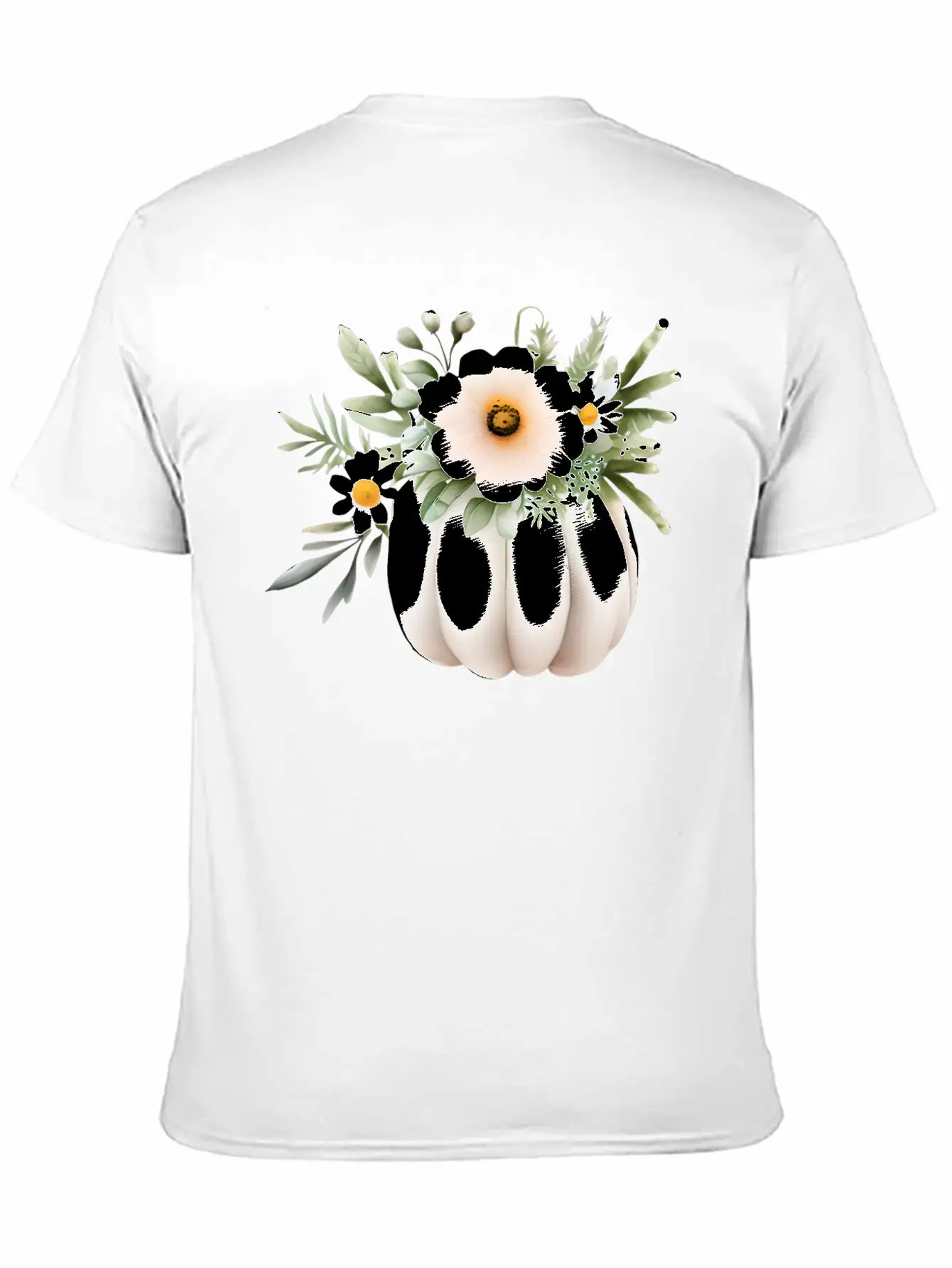 White Floral Pumpkin Lightweight Cotton T-Shirt – Daily Comfort Graphic Shirt