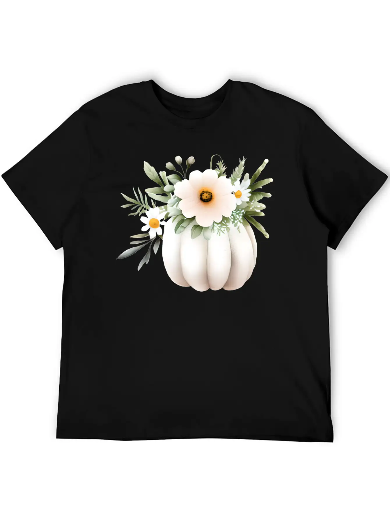 White Floral Pumpkin Lightweight Cotton T-Shirt – Daily Comfort Graphic Shirt