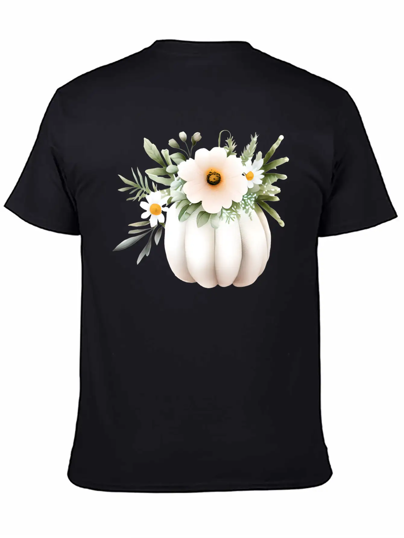 White Floral Pumpkin Lightweight Cotton T-Shirt – Daily Comfort Graphic Shirt