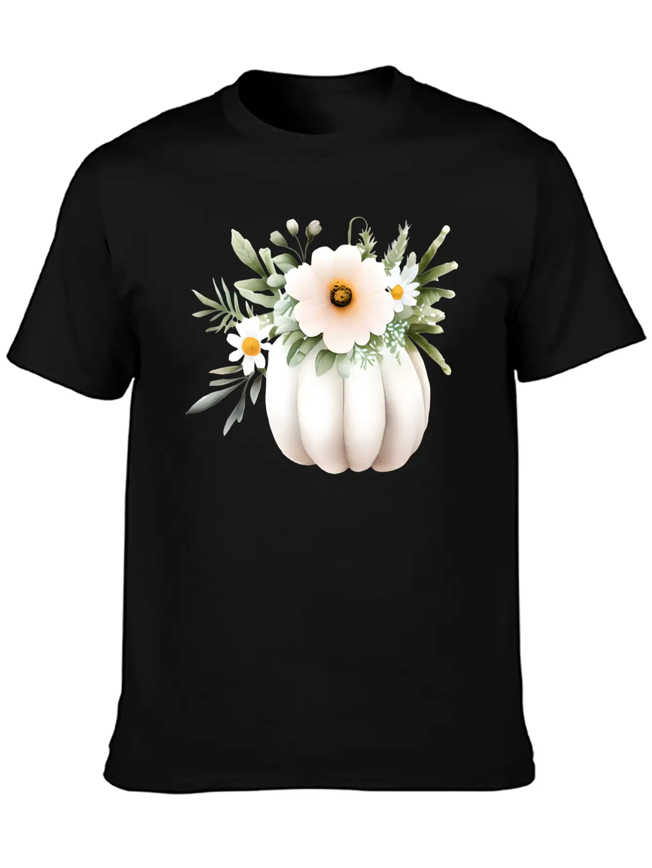 White Floral Pumpkin Lightweight Cotton T-Shirt – Daily Comfort Graphic Shirt