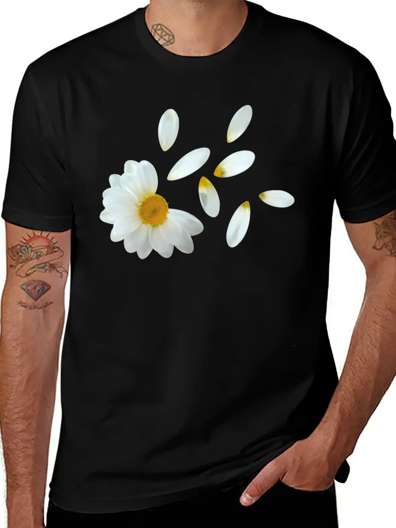 White Flower Design Stylish Everyday T-Shirt – Unisex Basic Cotton Tee