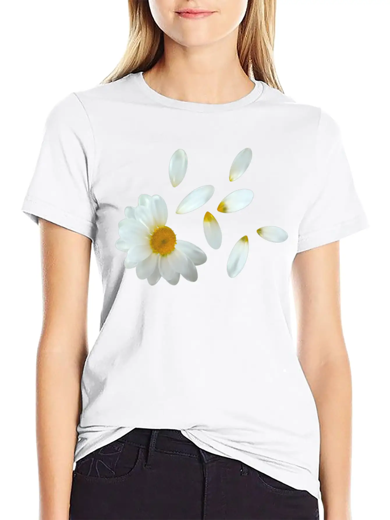 White Flower Design Stylish Everyday T-Shirt – Unisex Basic Cotton Tee