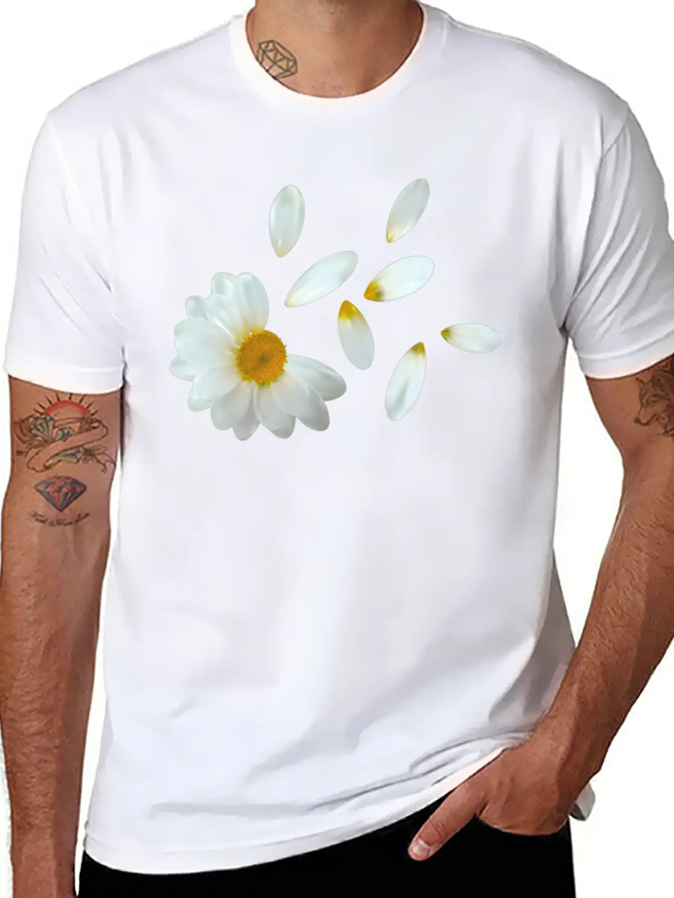 White Flower Design Stylish Everyday T-Shirt – Unisex Basic Cotton Tee