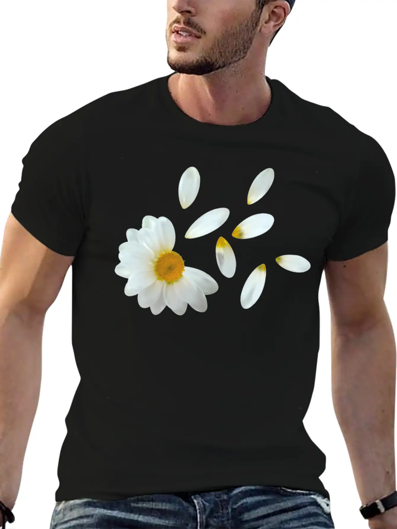 White Flower Design Stylish Everyday T-Shirt – Unisex Basic Cotton Tee