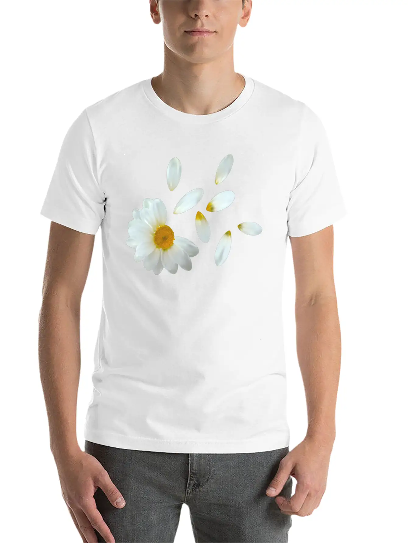 White Flower Design Stylish Everyday T-Shirt – Unisex Basic Cotton Tee