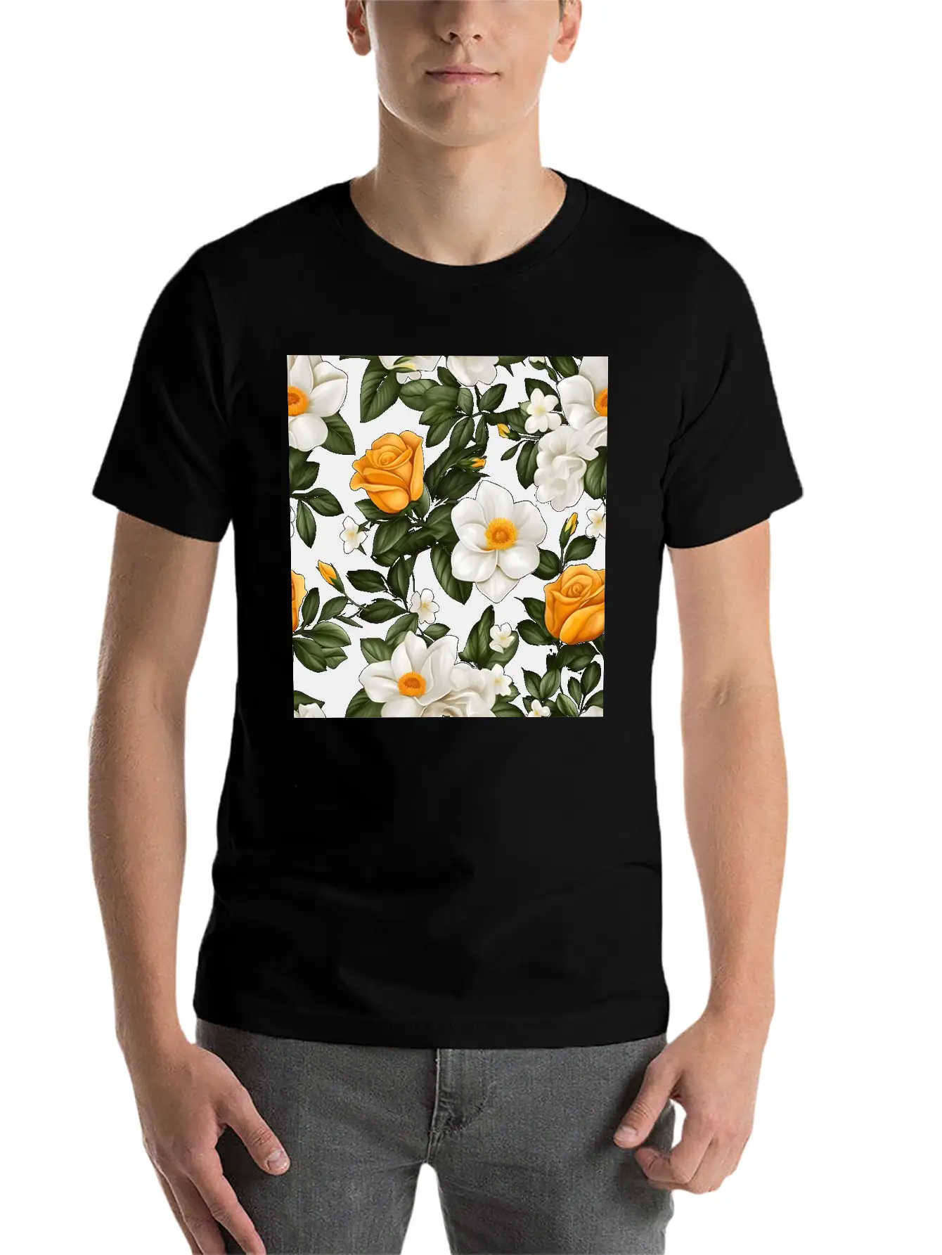 White Roses Flower Blooms Blossom Pattern Soft Cotton Short Sleeve Tee – Unisex Wardrobe Staple