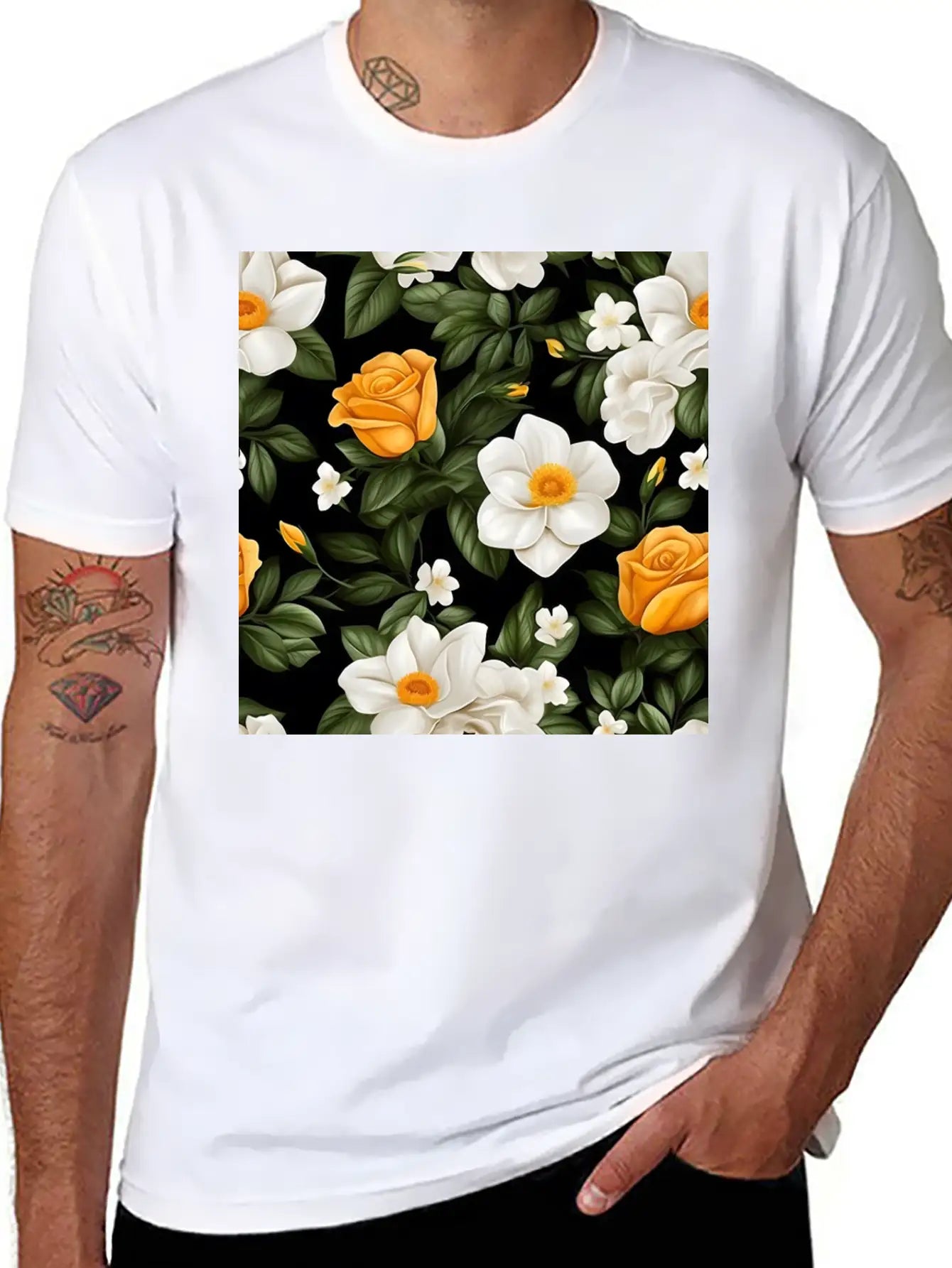 White Roses Flower Blooms Blossom Pattern Soft Cotton Short Sleeve Tee – Unisex Wardrobe Staple