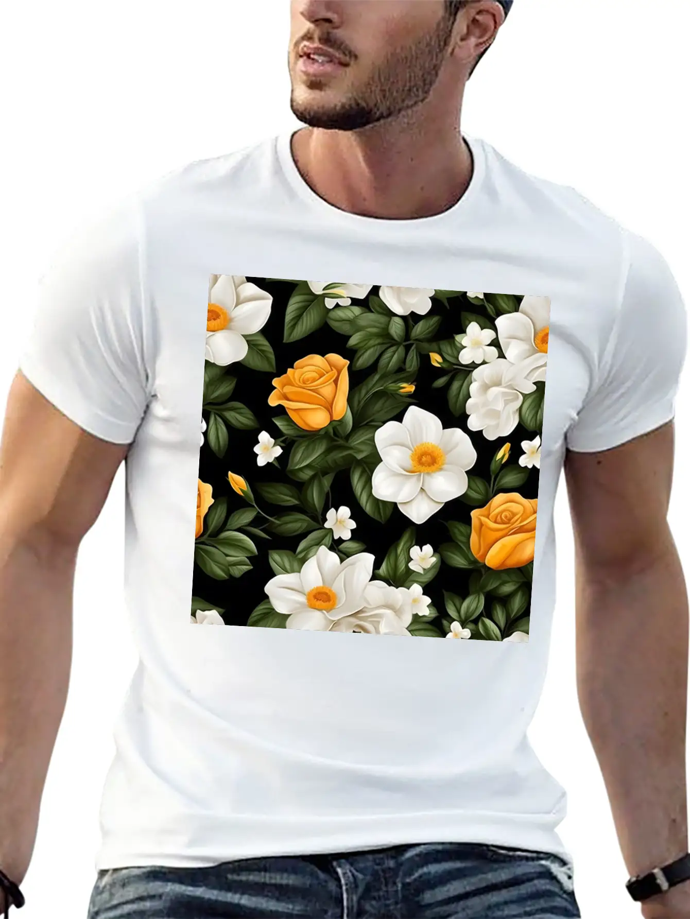 White Roses Flower Blooms Blossom Pattern Soft Cotton Short Sleeve Tee – Unisex Wardrobe Staple