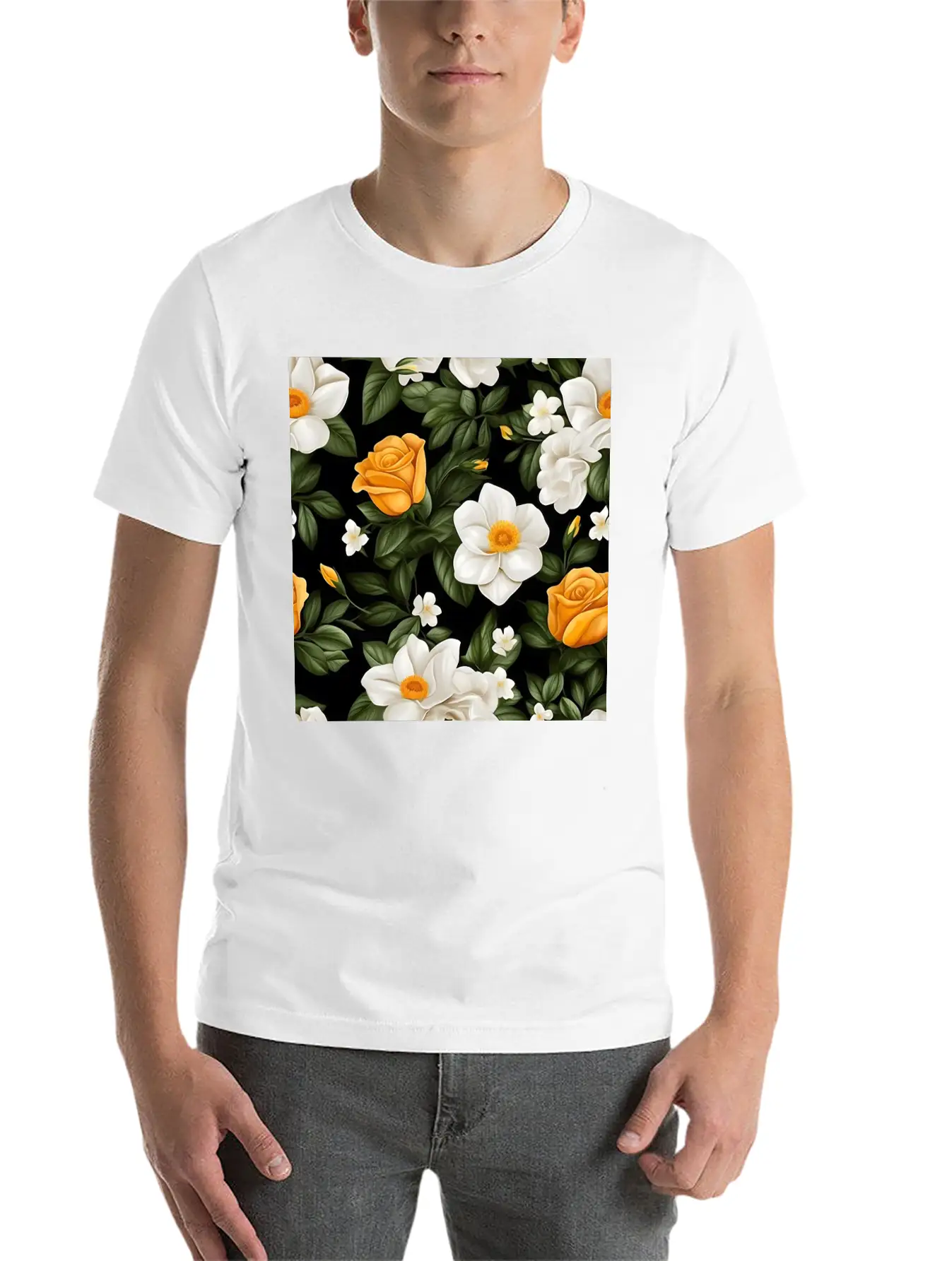 White Roses Flower Blooms Blossom Pattern Soft Cotton Short Sleeve Tee – Unisex Wardrobe Staple