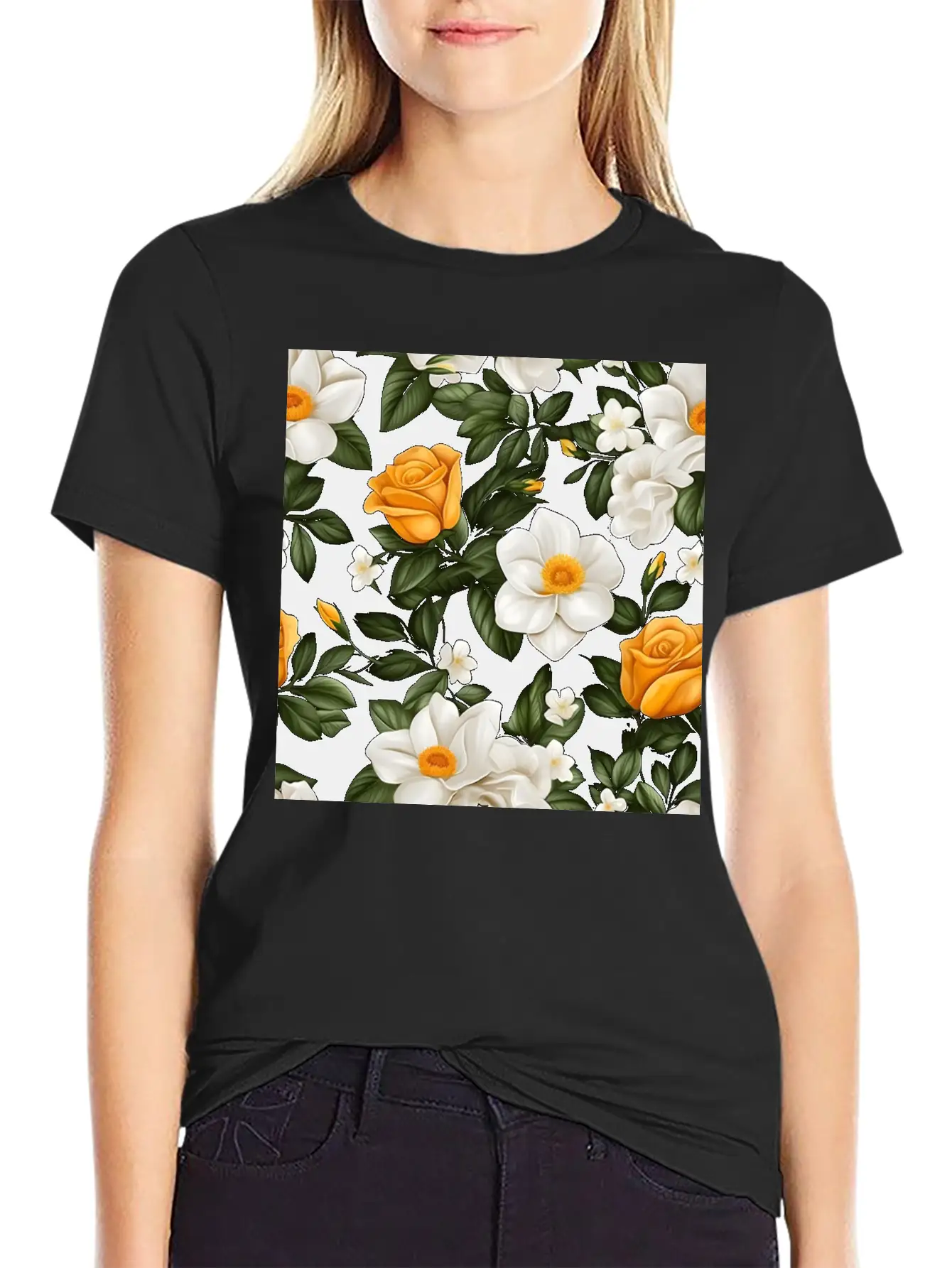 White Roses Flower Blooms Blossom Pattern Soft Cotton Short Sleeve Tee – Unisex Wardrobe Staple