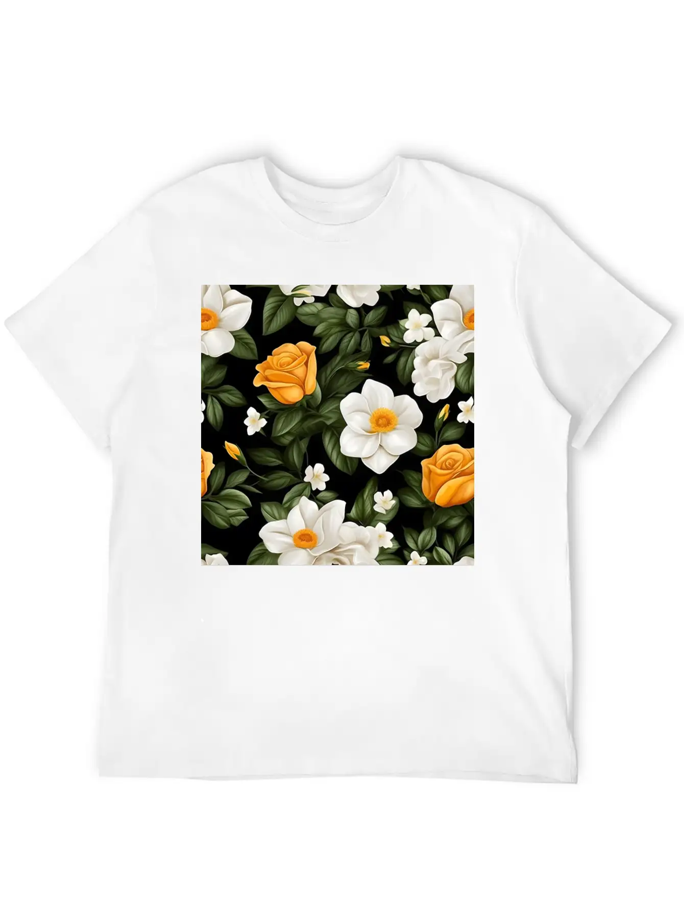 White Roses Flower Blooms Blossom Pattern Soft Cotton Short Sleeve Tee – Unisex Wardrobe Staple