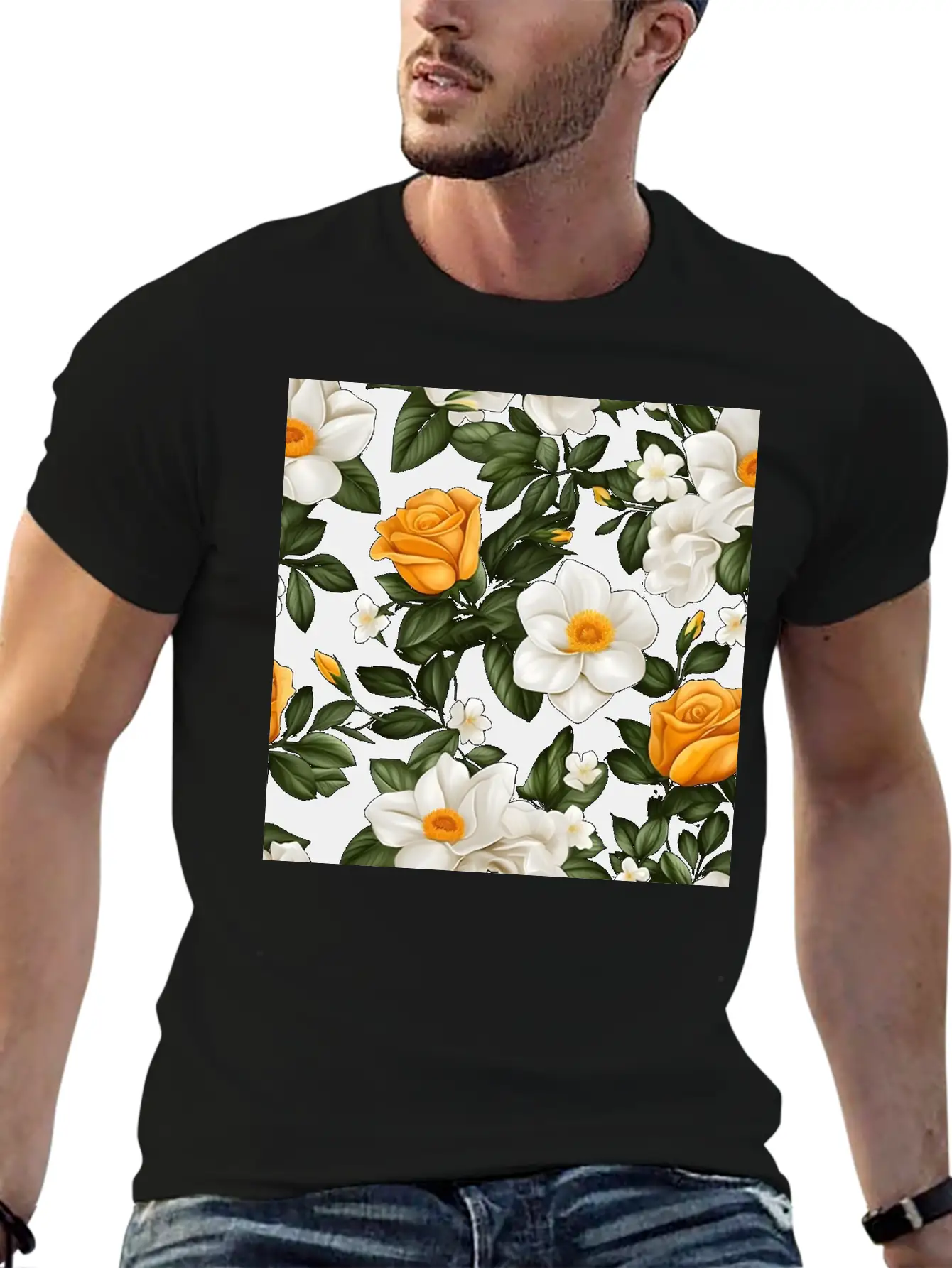 White Roses Flower Blooms Blossom Pattern Soft Cotton Short Sleeve Tee – Unisex Wardrobe Staple