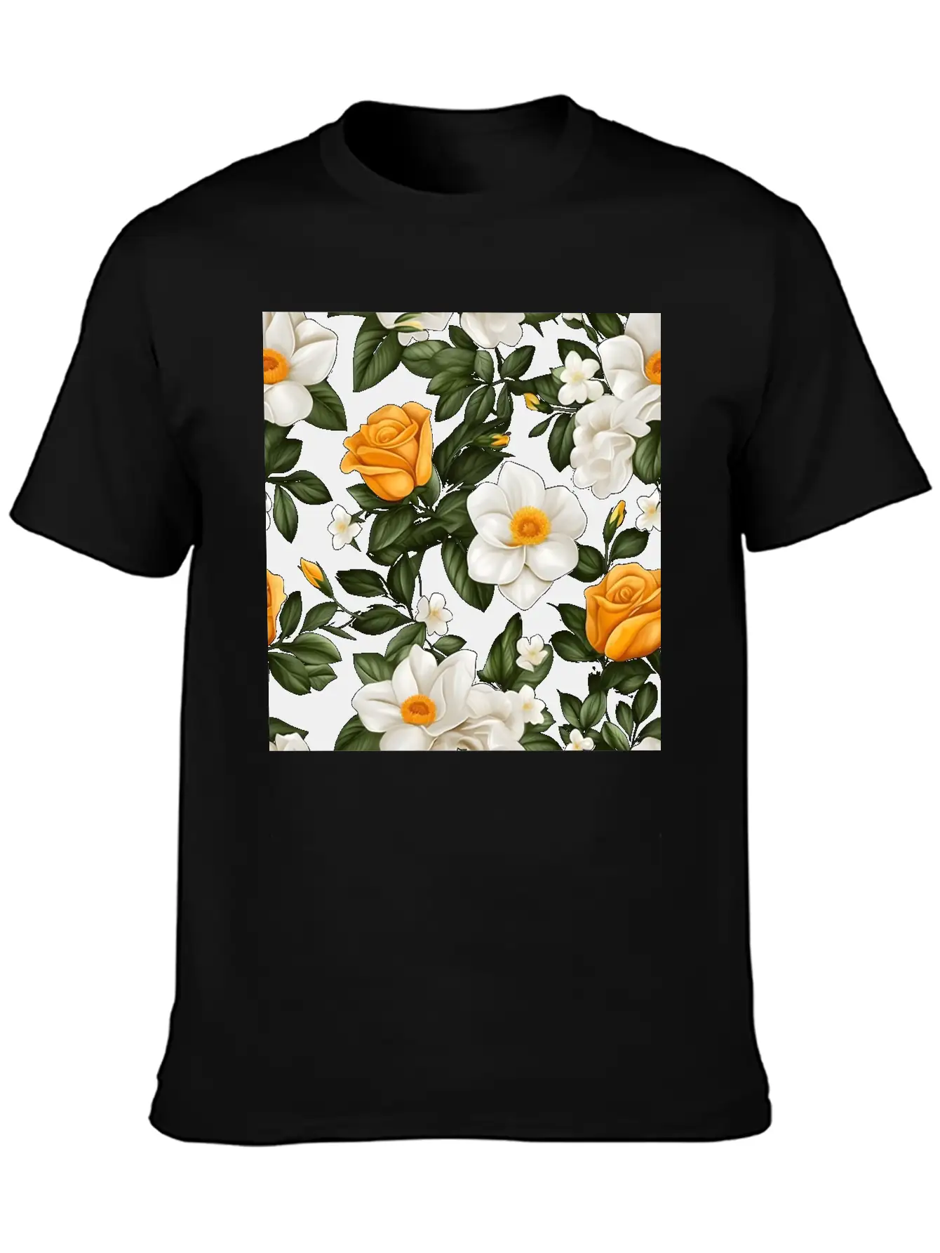White Roses Flower Blooms Blossom Pattern Soft Cotton Short Sleeve Tee – Unisex Wardrobe Staple
