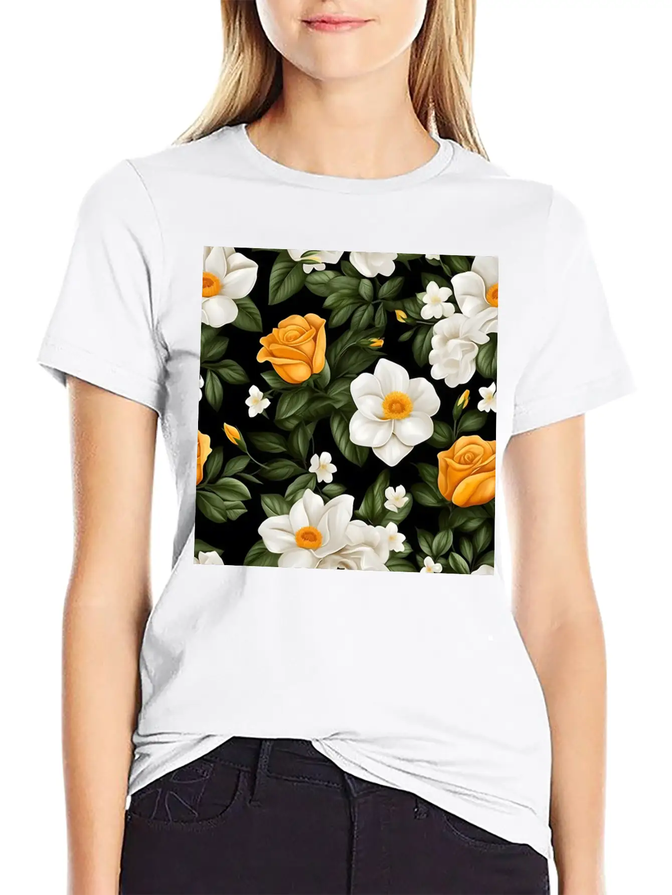 White Roses Flower Blooms Blossom Pattern Soft Cotton Short Sleeve Tee – Unisex Wardrobe Staple