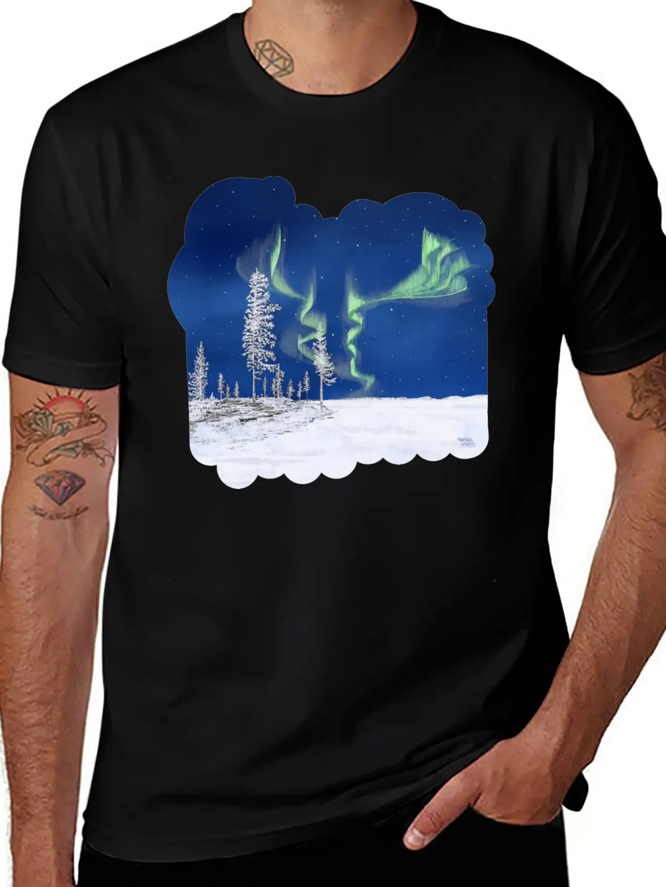 Winter Aurora Borealis Essential Cotton Tee For Daily Outfits – Unisex Style