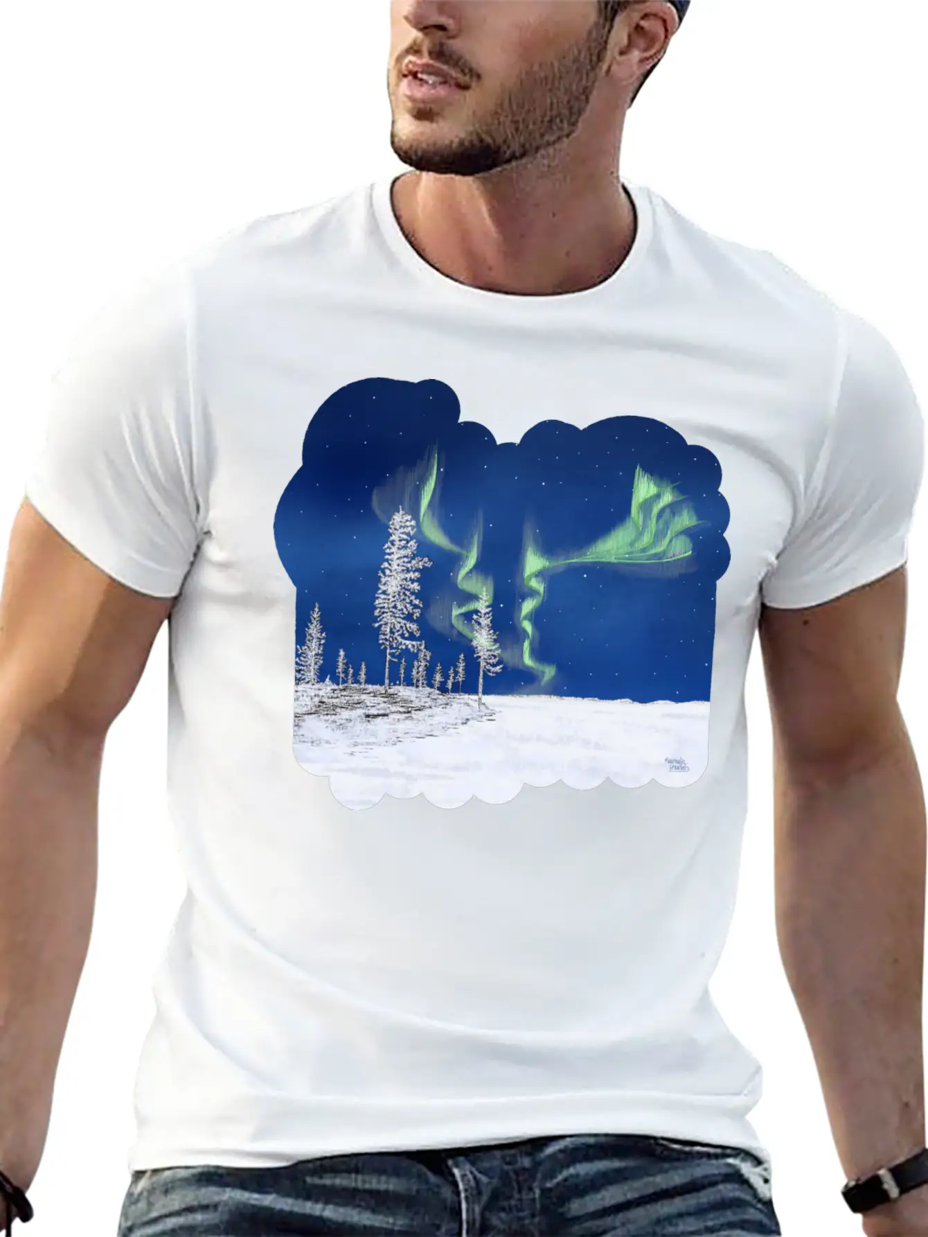 Winter Aurora Borealis Essential Cotton Tee For Daily Outfits – Unisex Style
