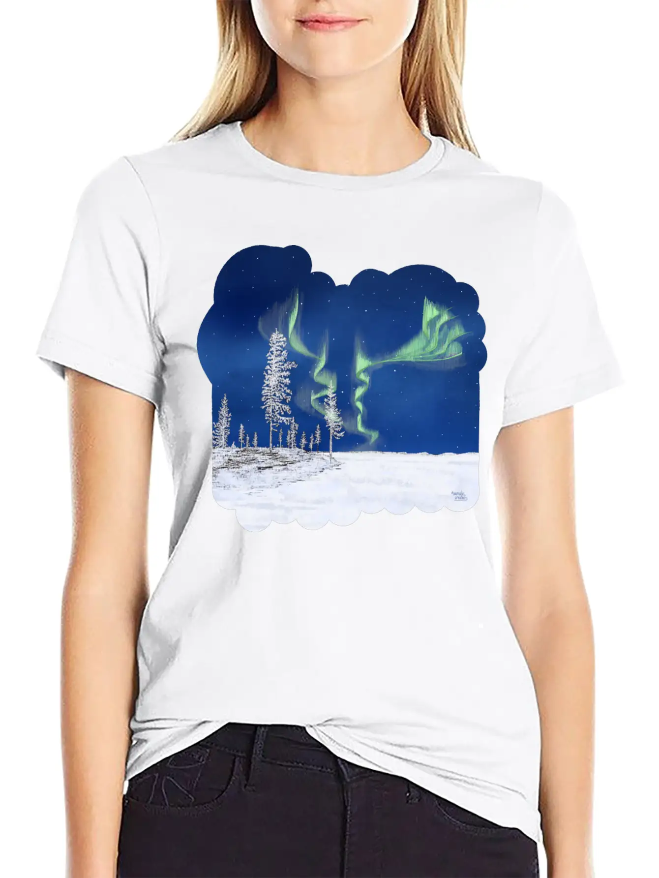 Winter Aurora Borealis Essential Cotton Tee For Daily Outfits – Unisex Style