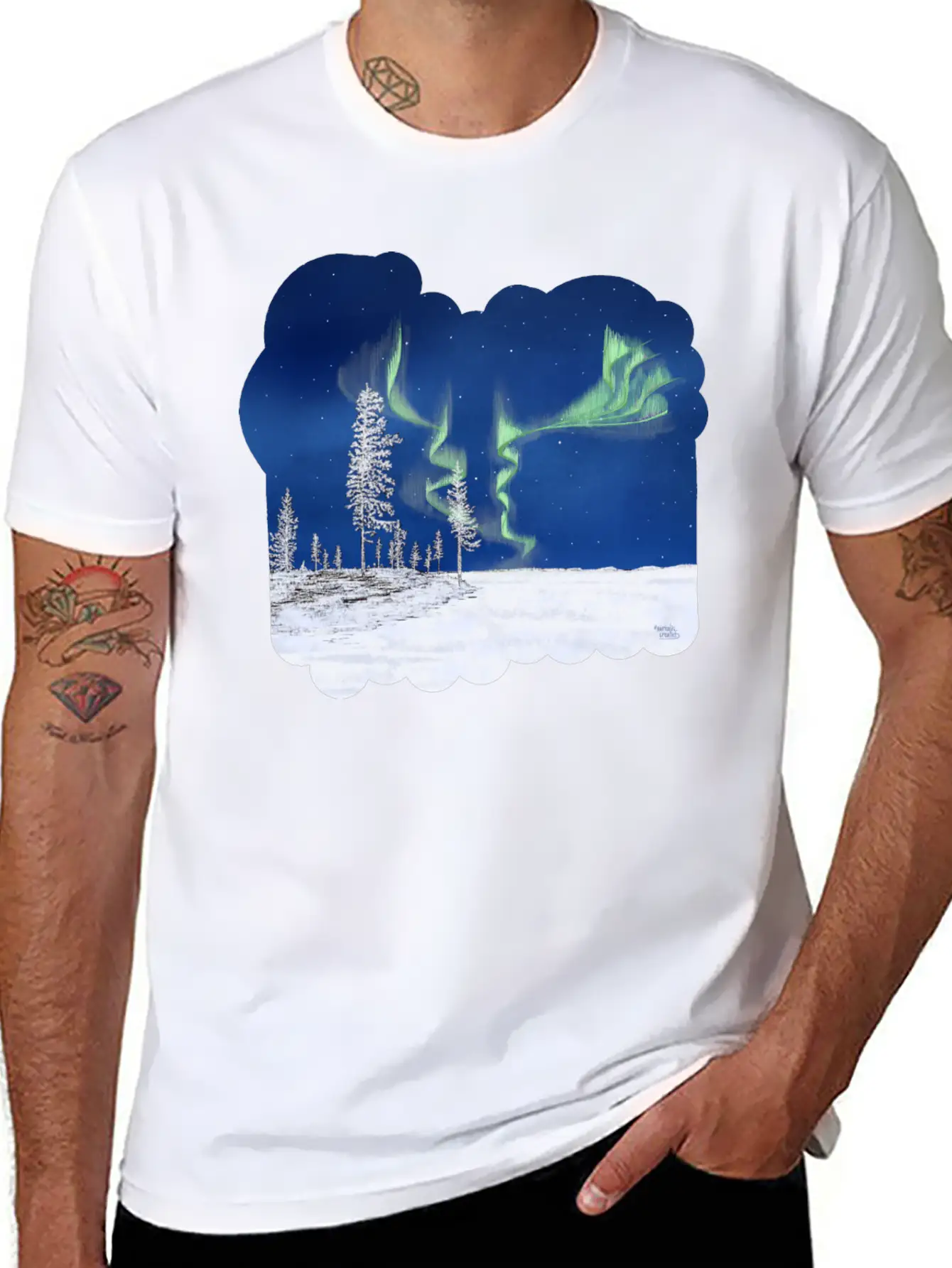 Winter Aurora Borealis Essential Cotton Tee For Daily Outfits – Unisex Style