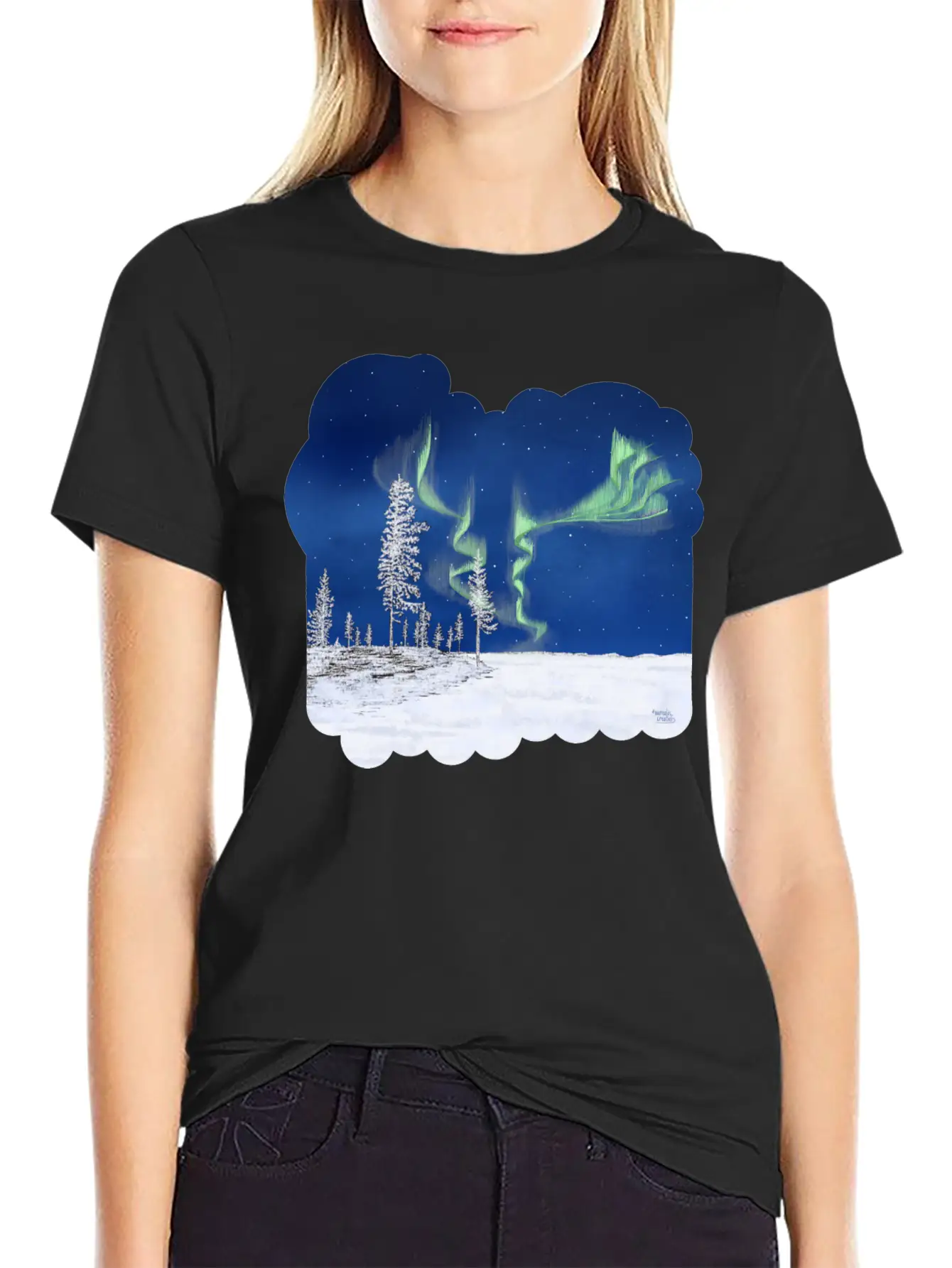 Winter Aurora Borealis Essential Cotton Tee For Daily Outfits – Unisex Style