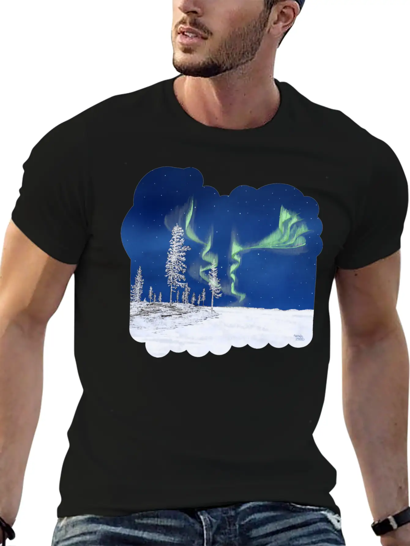 Winter Aurora Borealis Essential Cotton Tee For Daily Outfits – Unisex Style