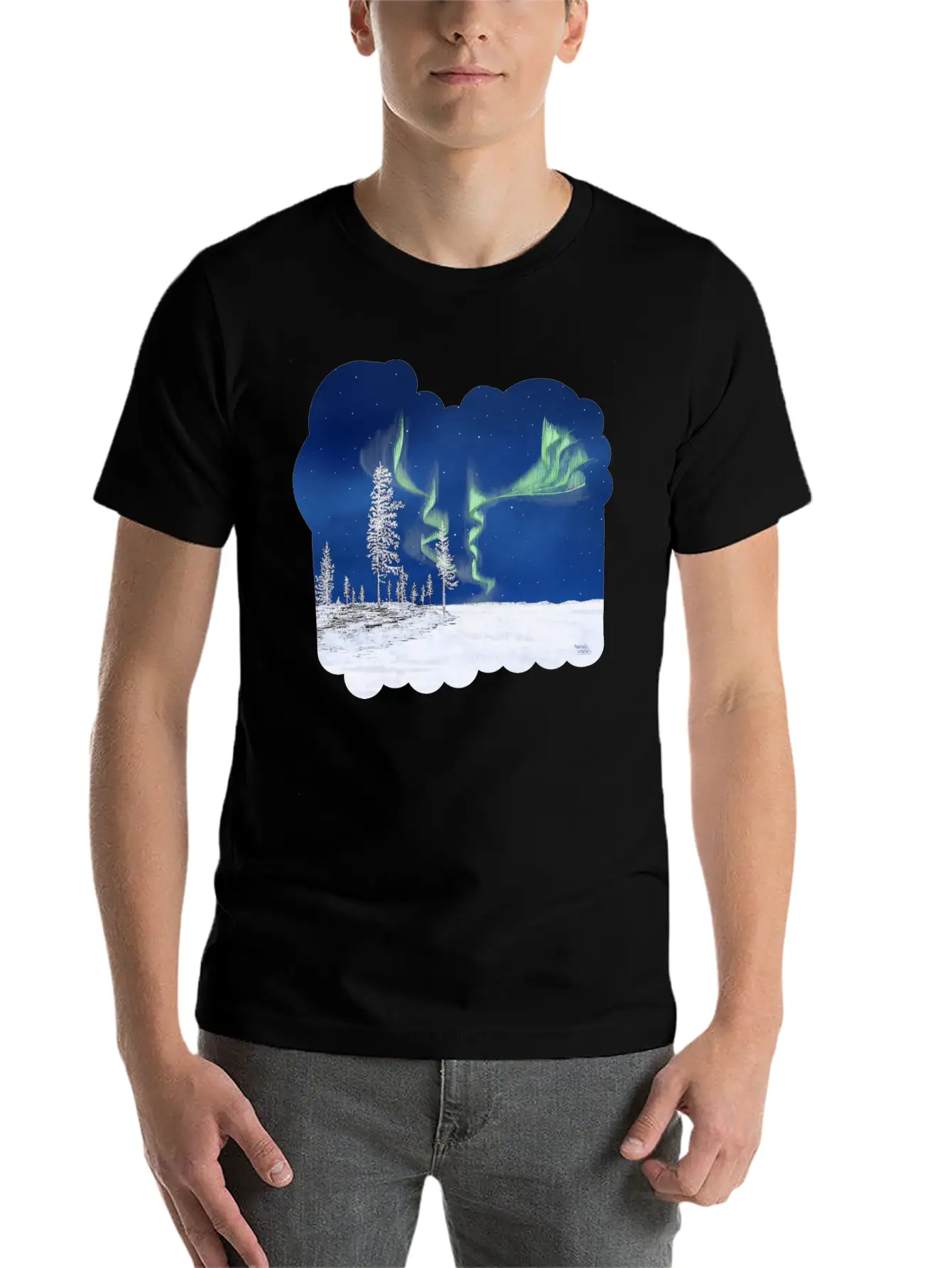 Winter Aurora Borealis Essential Cotton Tee For Daily Outfits – Unisex Style