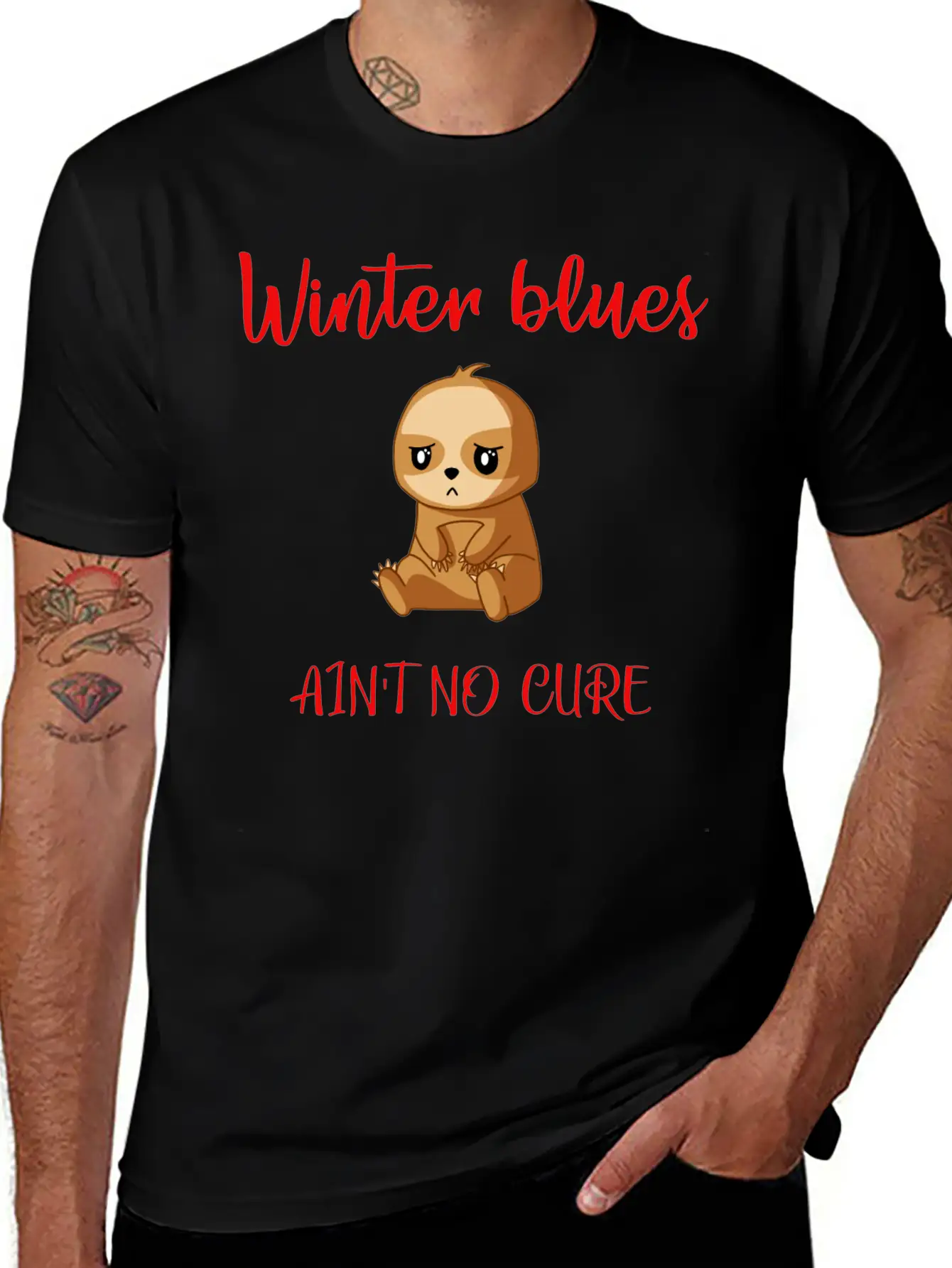 Winter Blues, Funny Sloth Relaxed Everyday Tee – Lightweight And Durable Cotton