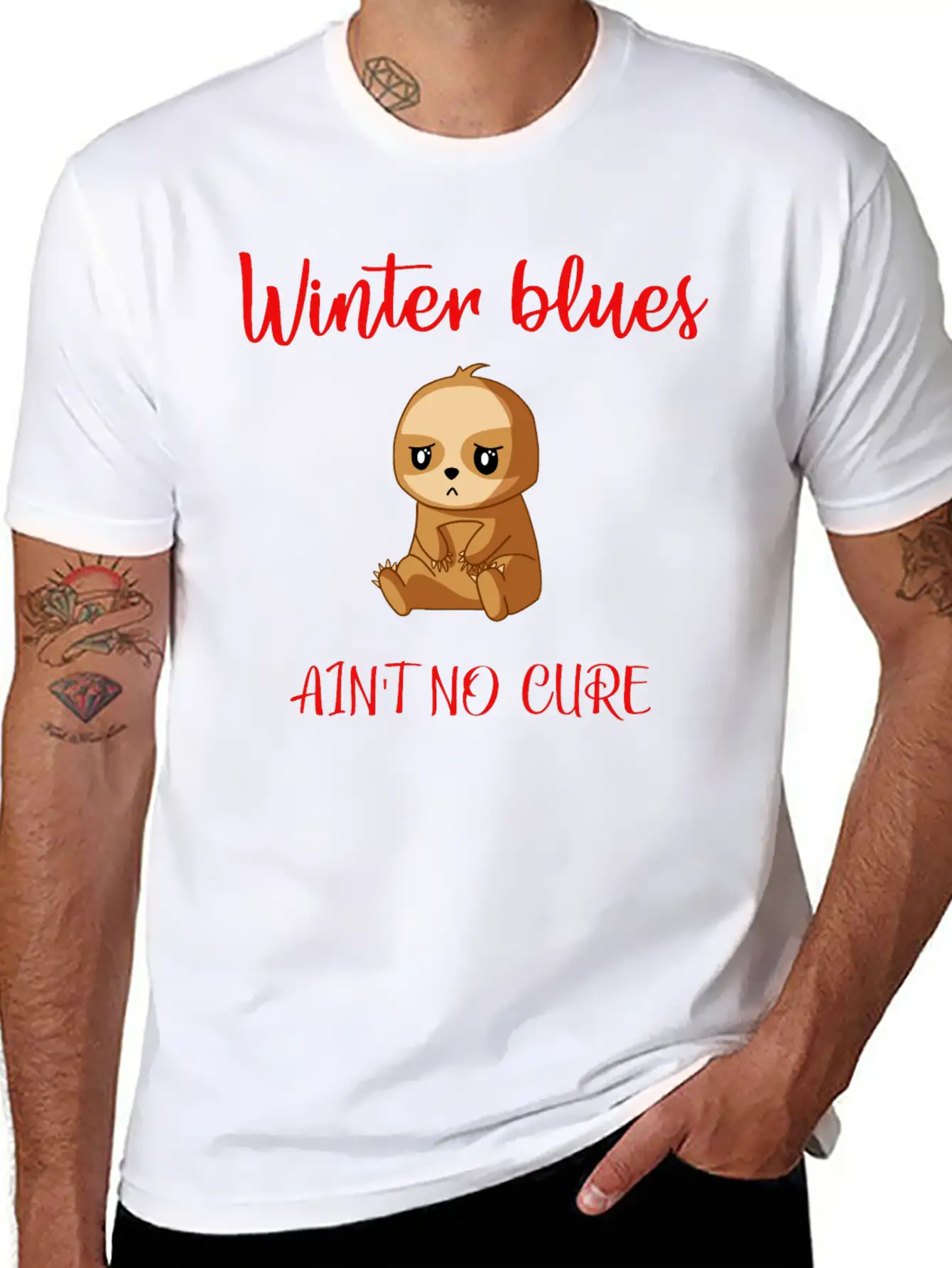 Winter Blues, Funny Sloth Relaxed Everyday Tee – Lightweight And Durable Cotton